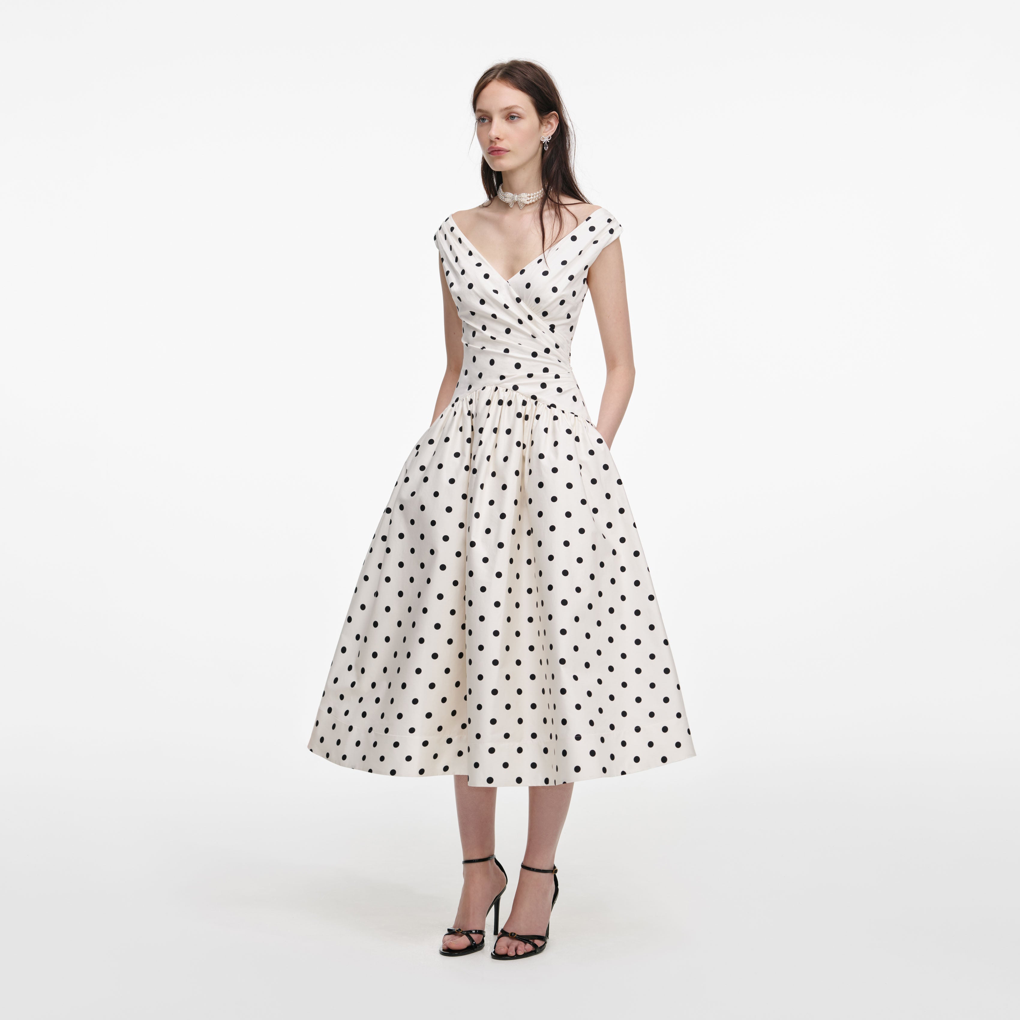 Cream Polka Dot Cotton Midi Dress – self-portrait-US