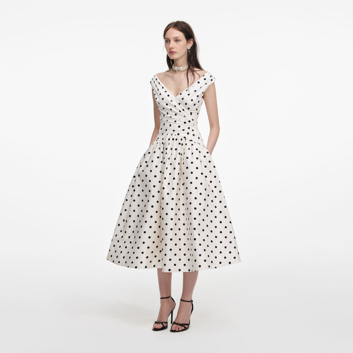 black pickleball dress White & Black Polka Dot Midi Dress - All Dresses