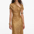 Gold Rhinestone Drape Midi Dress