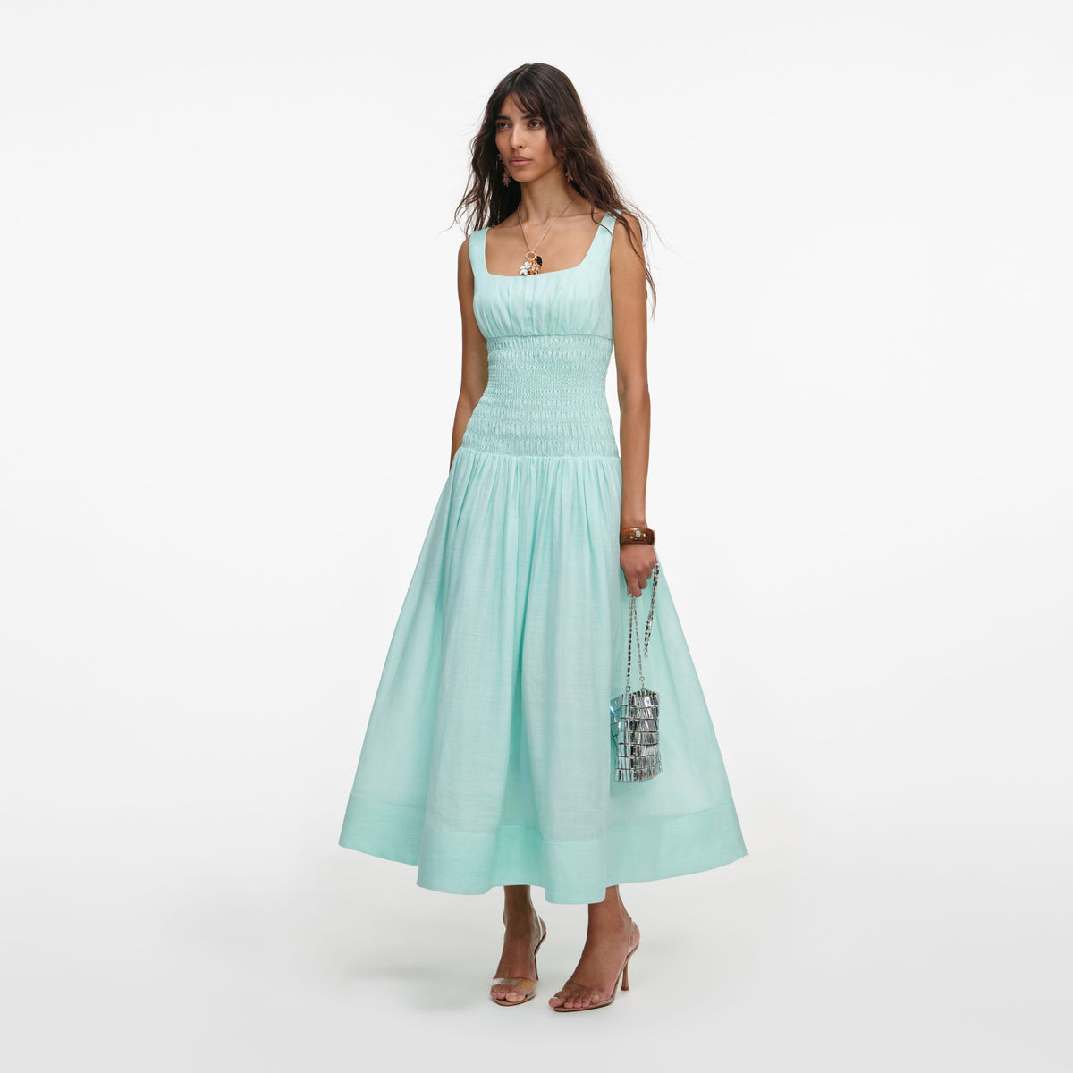 Mint Ramie Midi Dress – self-portrait-US