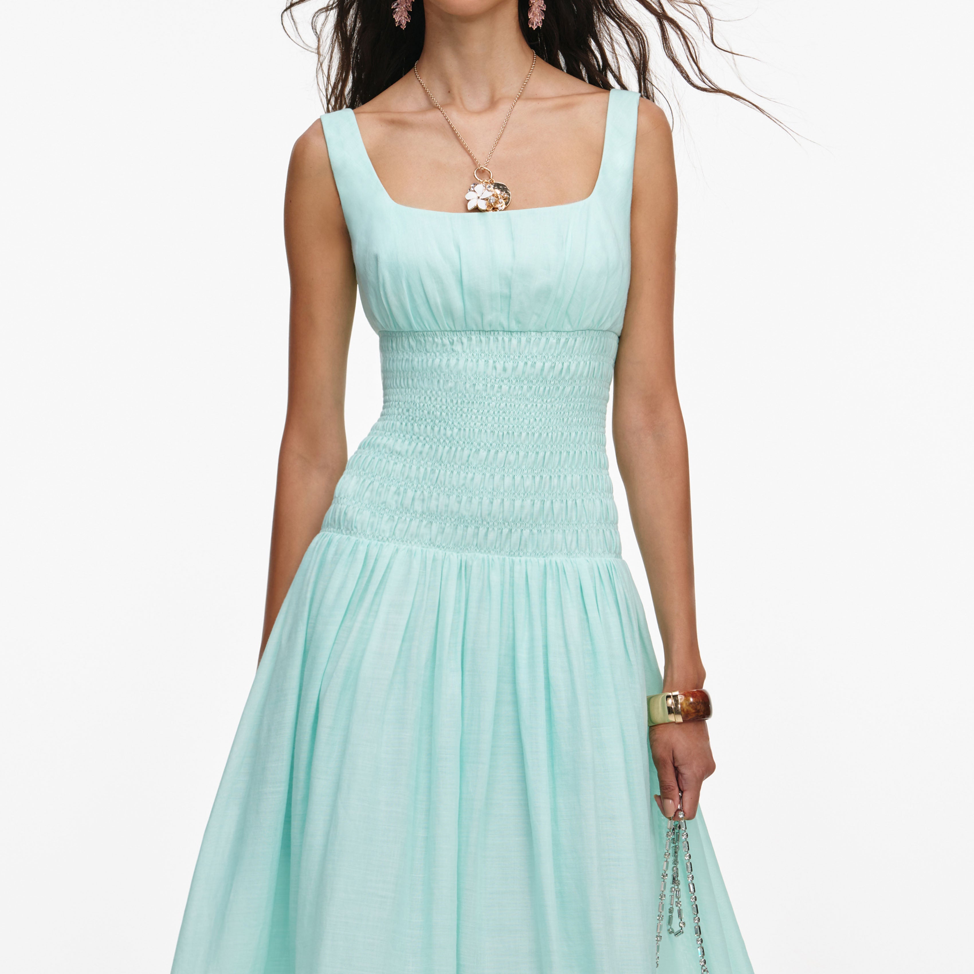 Self-Portrait ミニワンピース　ミントグリーン　UK8/US4 Mint Ramie Midi Dress – self-portrait-US