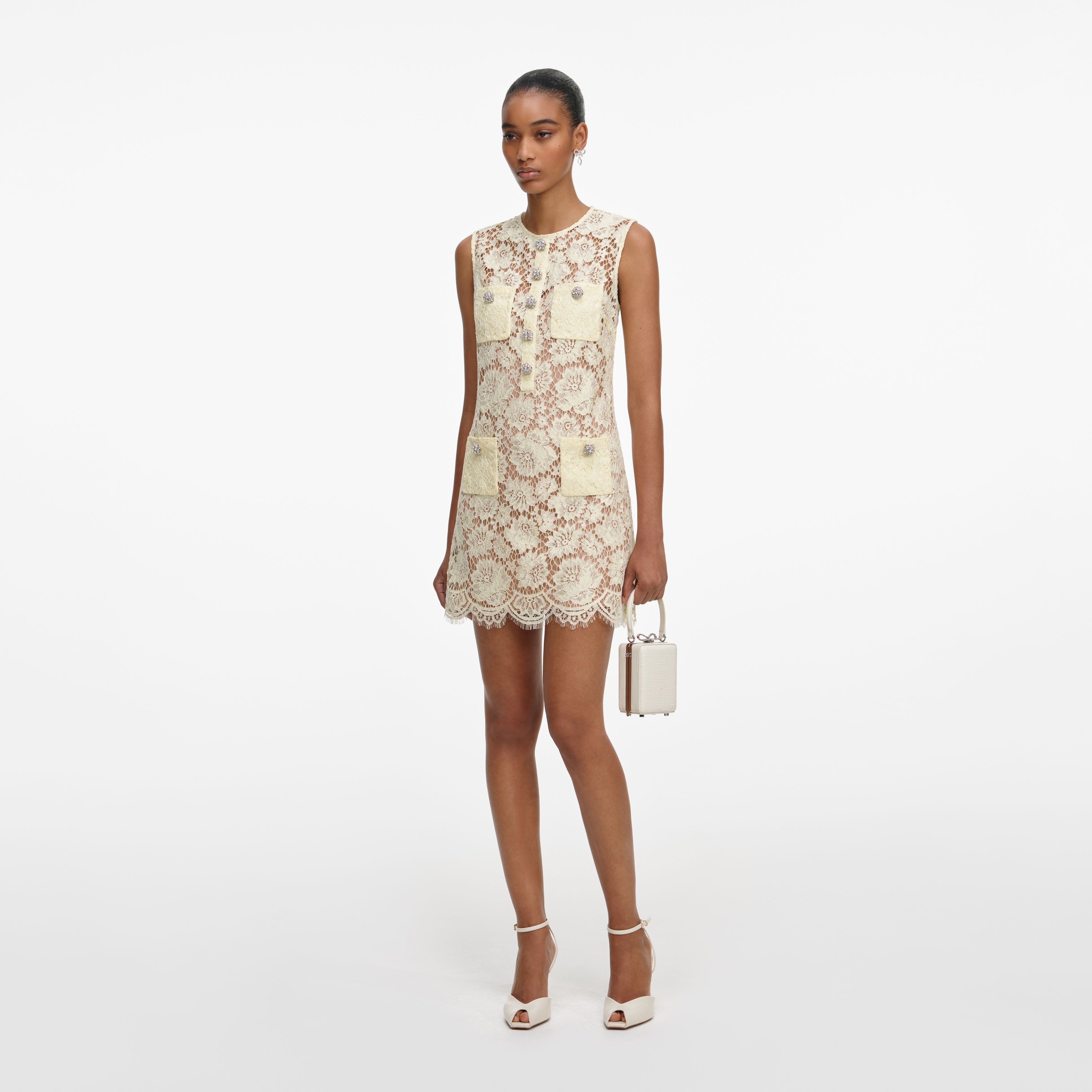 Yellow Fine Lace Mini Dress – self-portrait-US