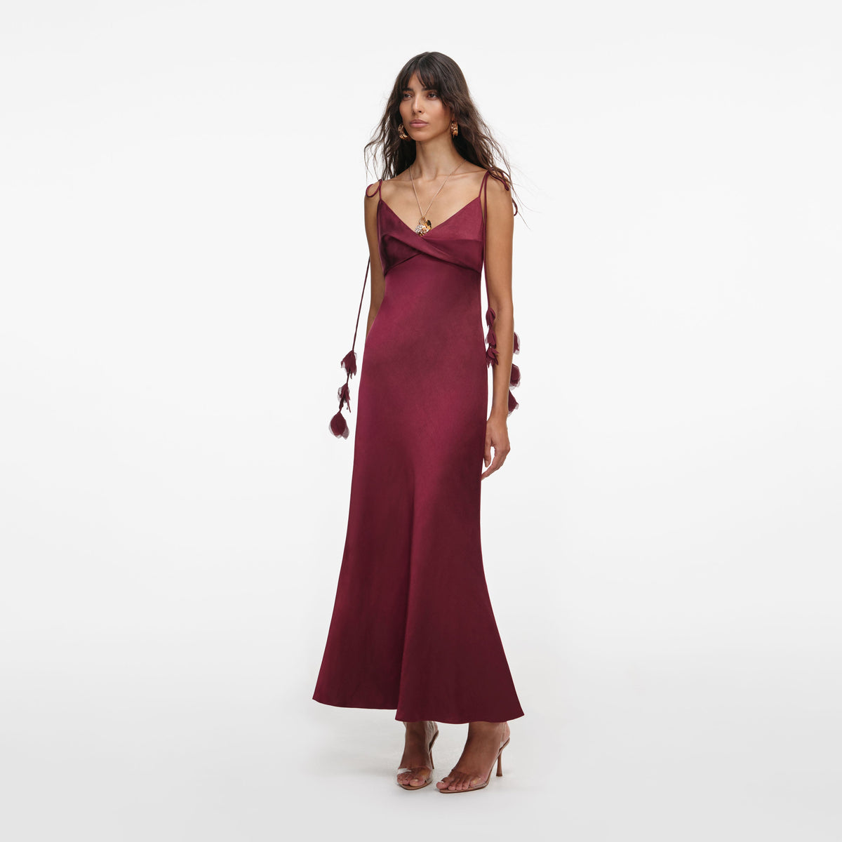self portrait burgundy stretch crepe midi dress Burgundy Rhinestone Drape Midi Dress self-portrait-US
