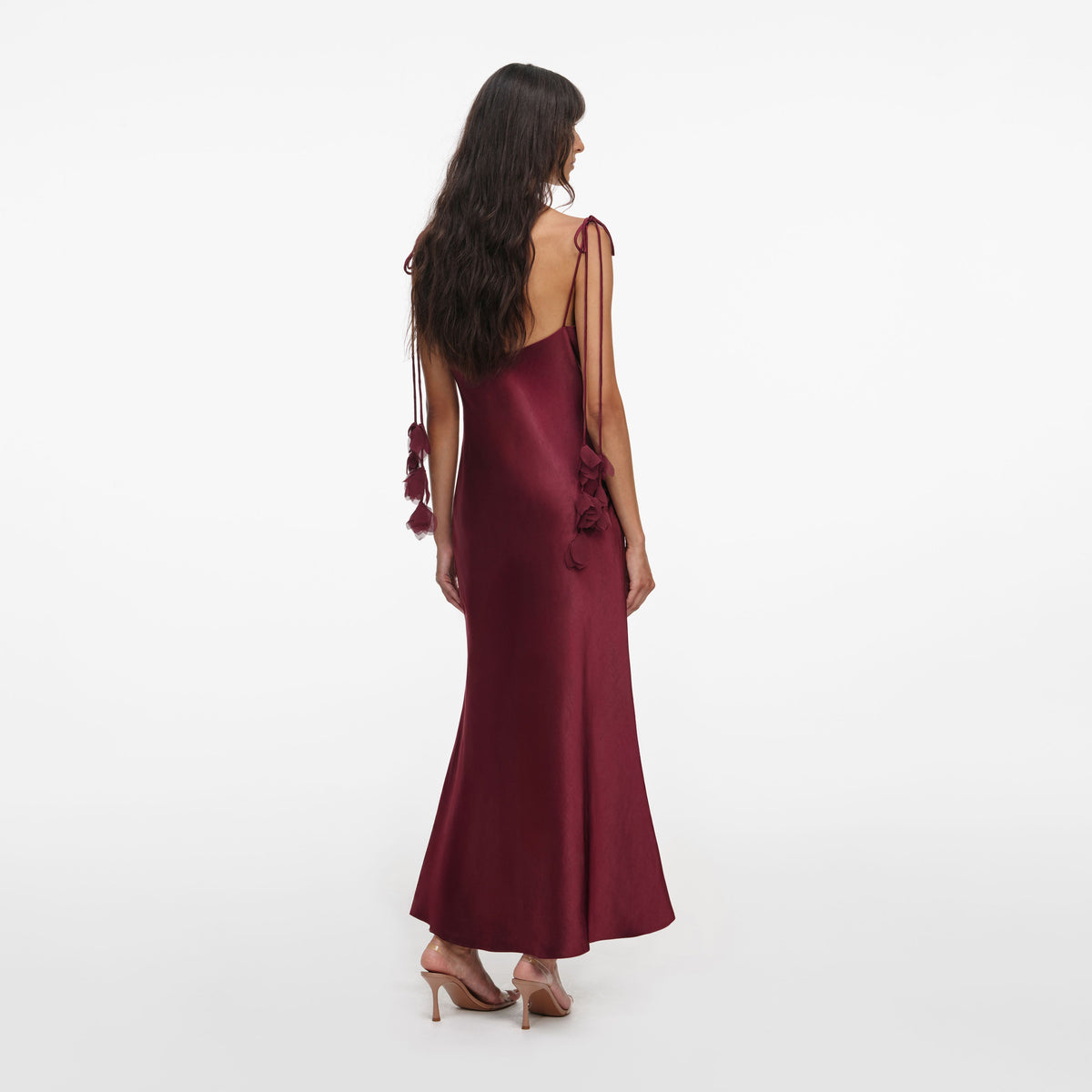 self-portrait - Burgundy Satin Flower Midi Dress