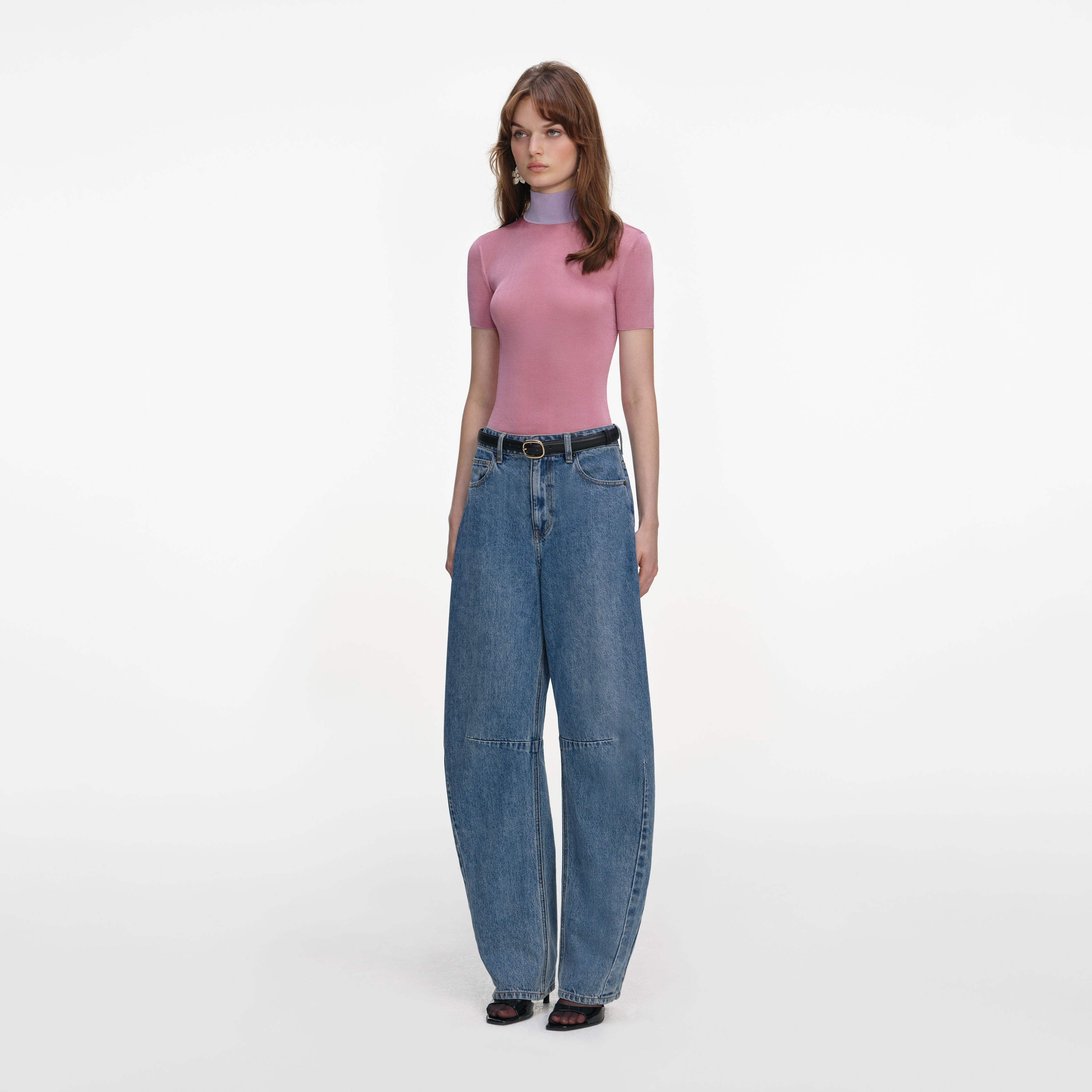 Pink Short Sleeve Viscose Knit Top – self-portrait-US