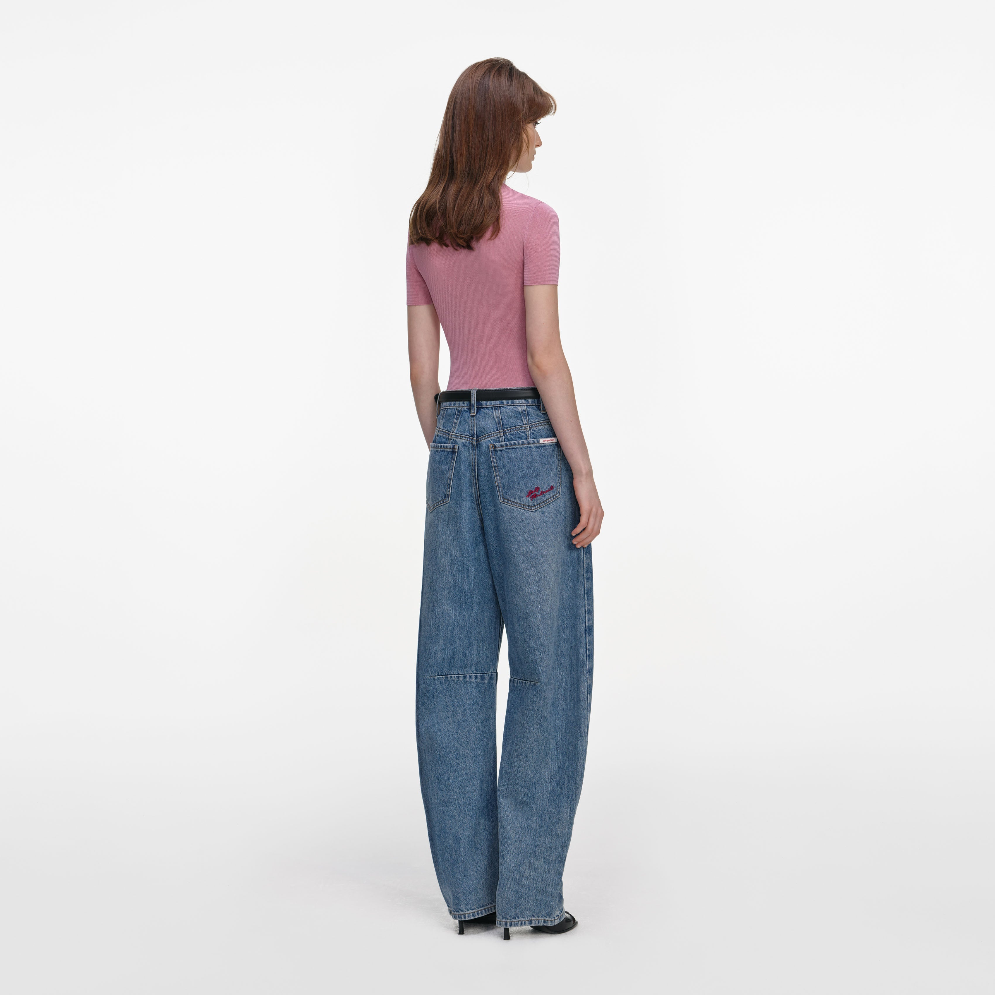 Pink Short Sleeve Viscose Knit Top – self-portrait-US