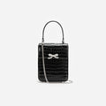 Black Croc Leather Structured Mini Bag