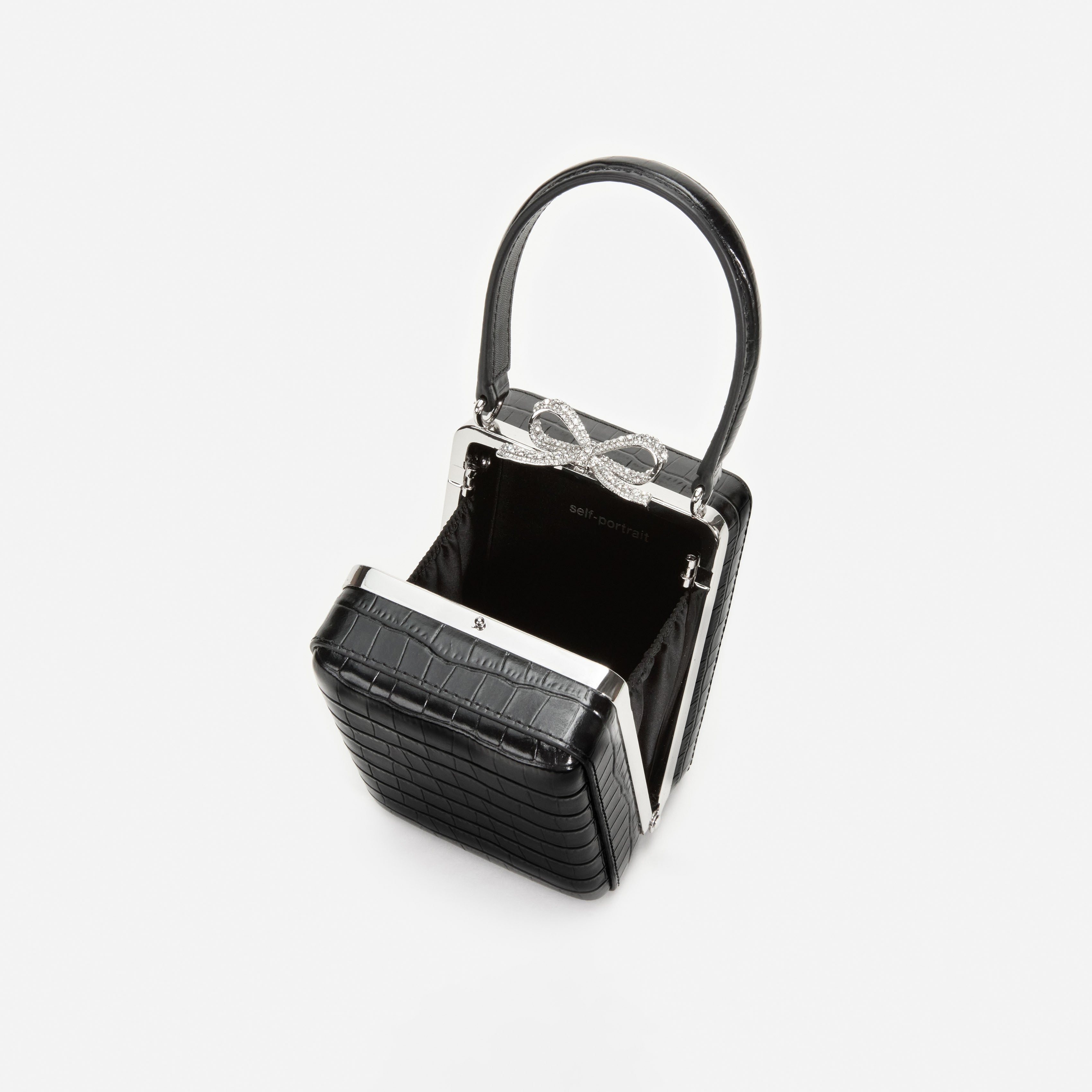 Black Croc Leather Micro Bag – self-portrait-US