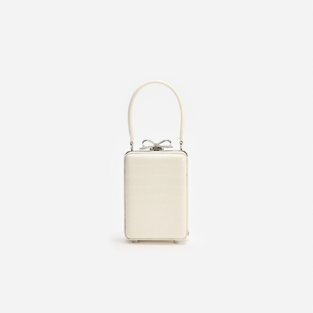 Cream Croc Leather Micro Bag