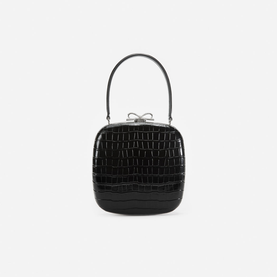 Black Croc Leather Compact Mini Bag