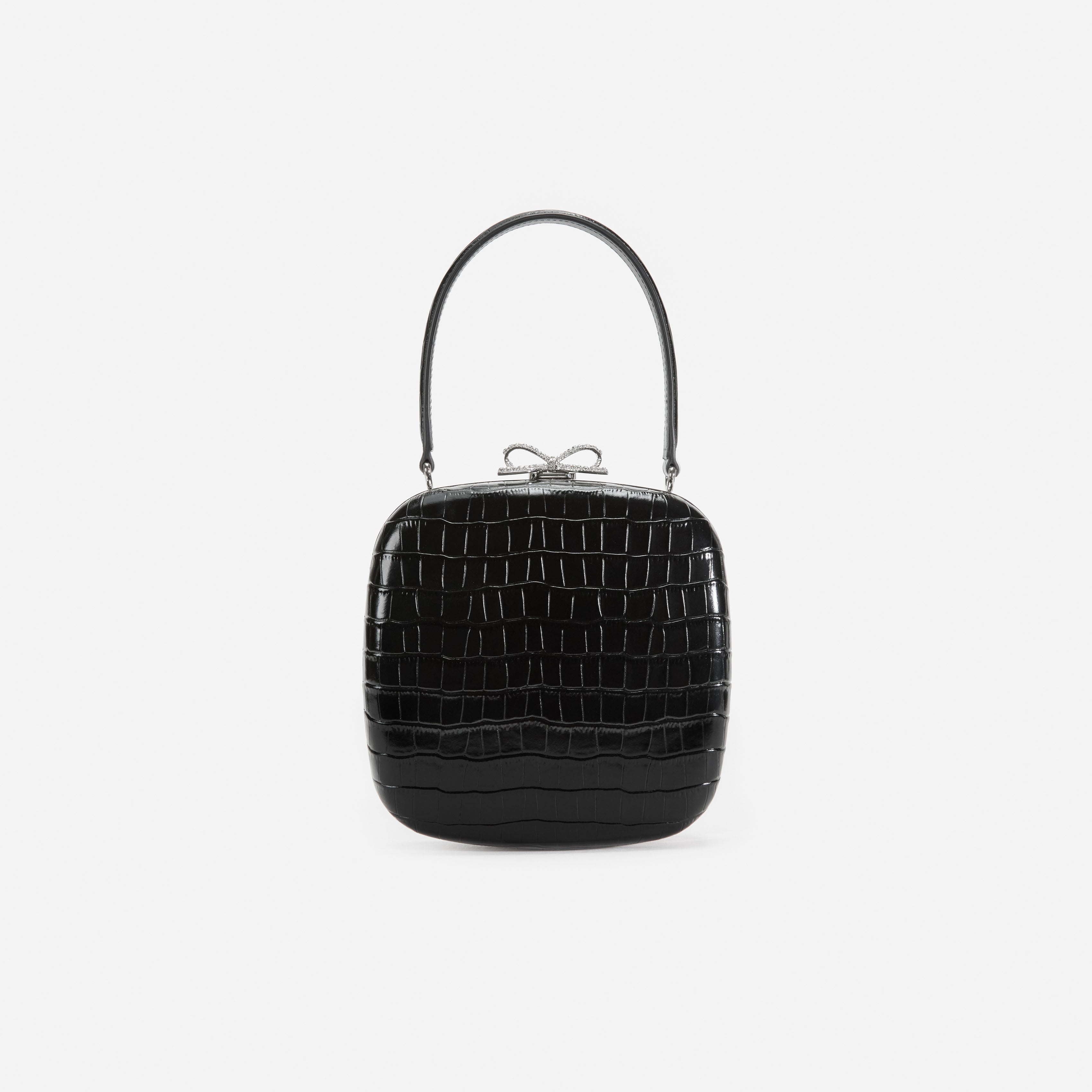 Black Croc Leather Compact Mini Bag