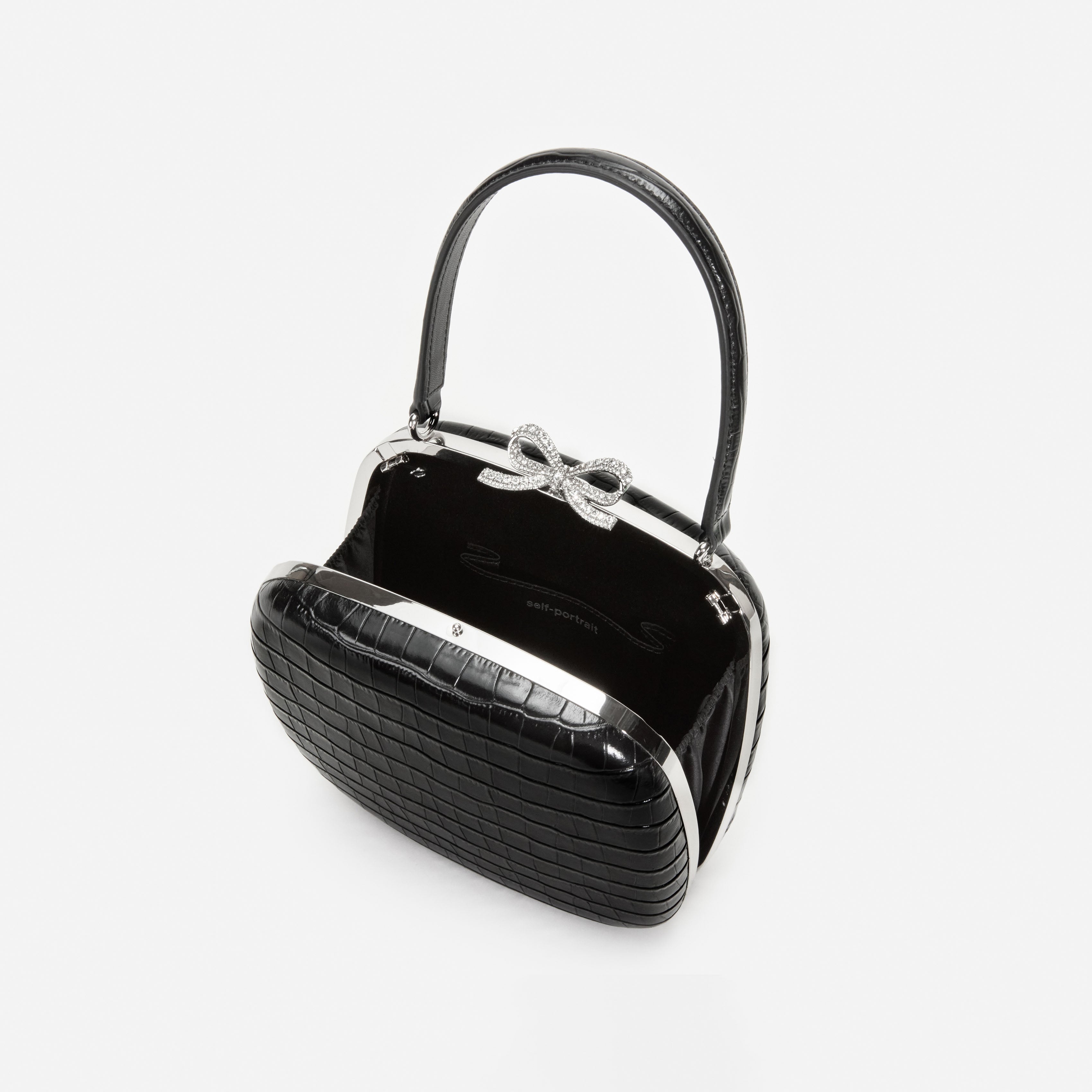 self portrait バッグ Black Croc Leather Compact Mini Bag – self-portrait-US
