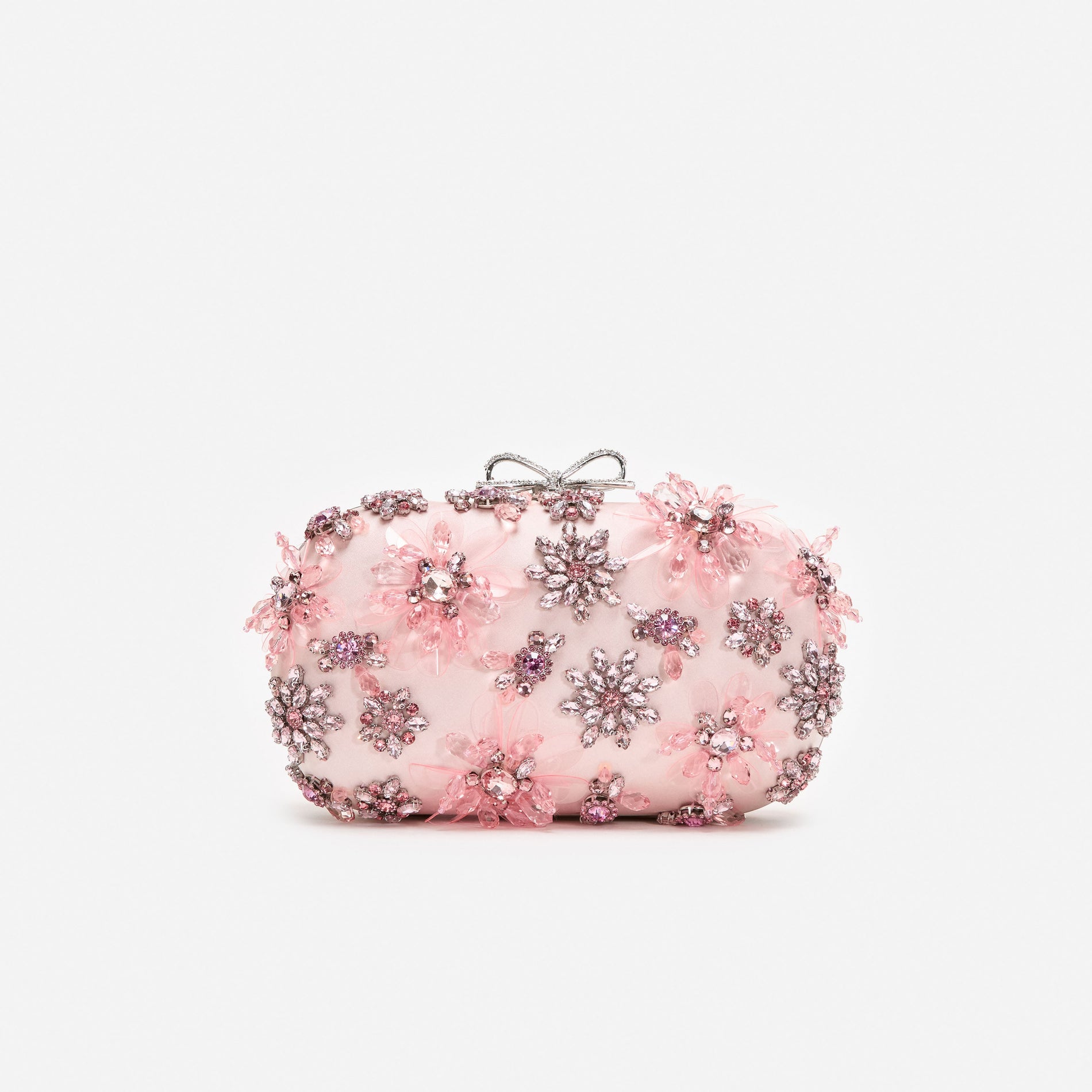 Pink Satin Floral Crystal Clutch
