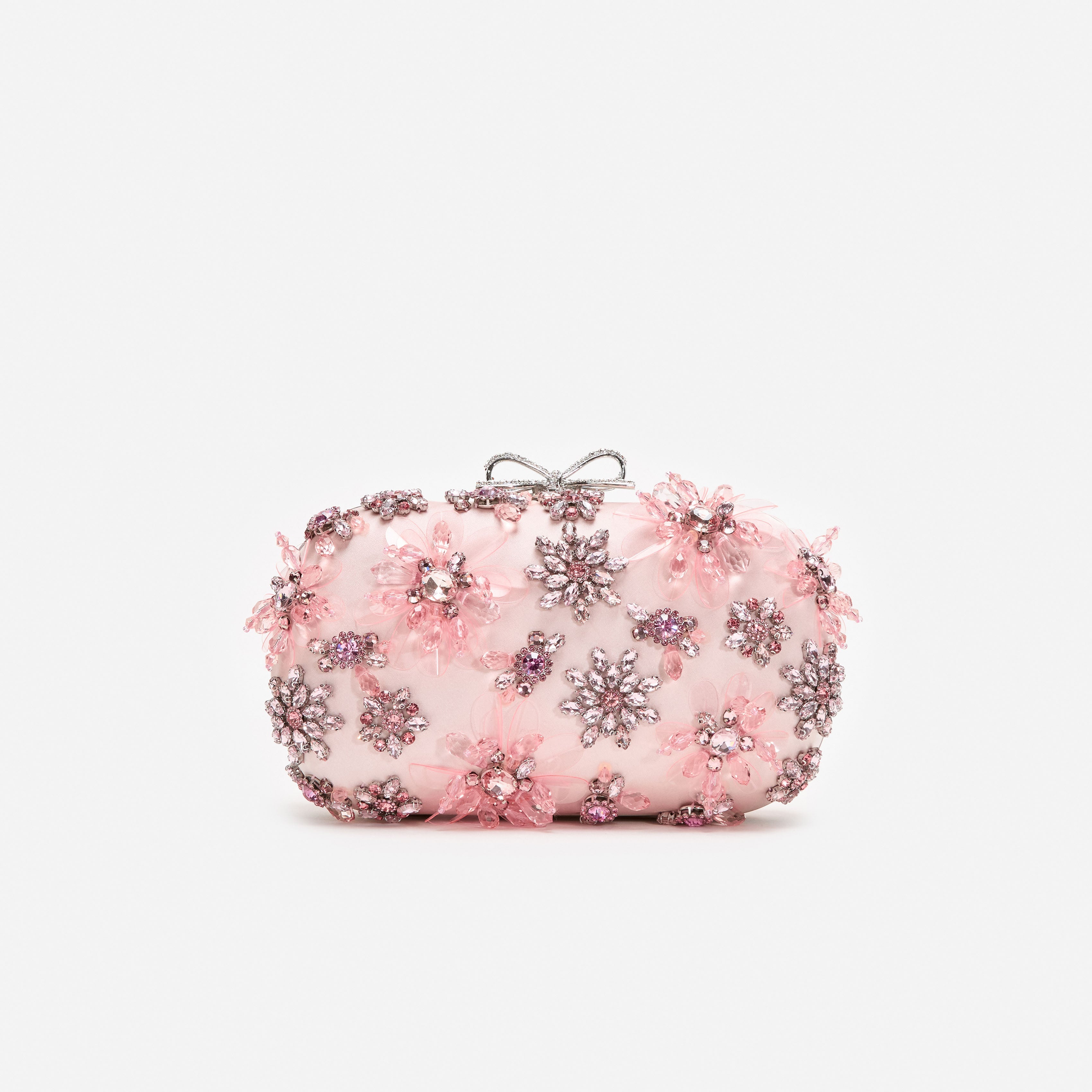 Pink Satin Floral Crystal Clutch