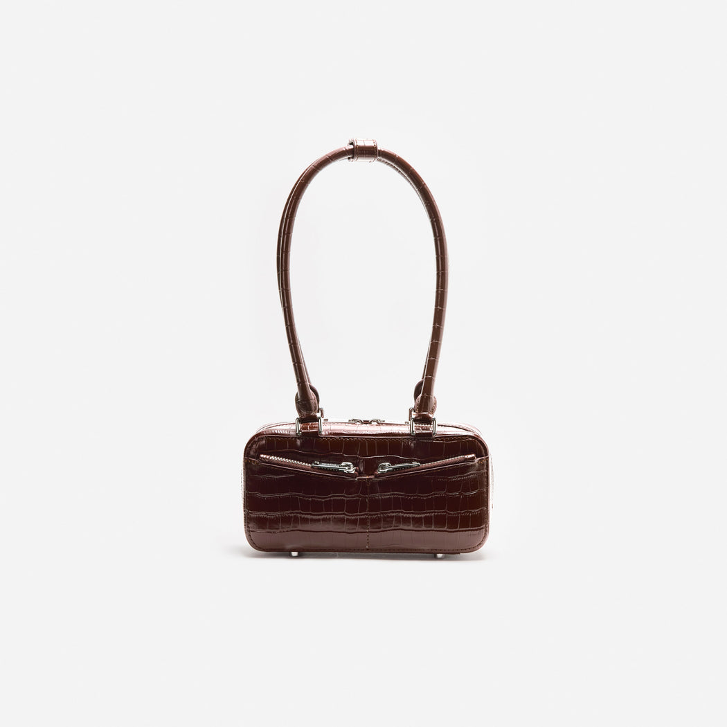 Brown Croc Leather Mini Shoulder Bag