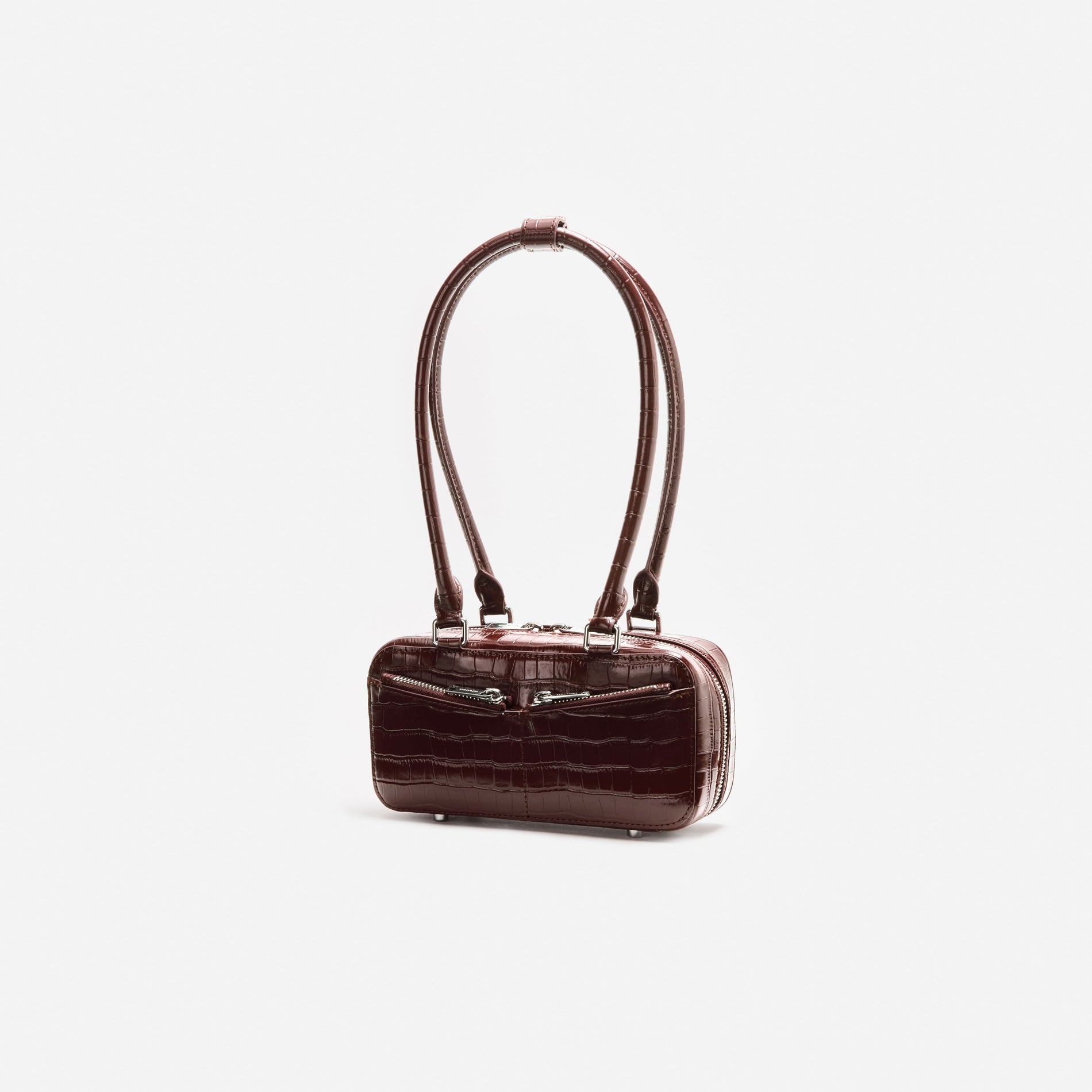 Brown Croc Leather Mini Shoulder Bag