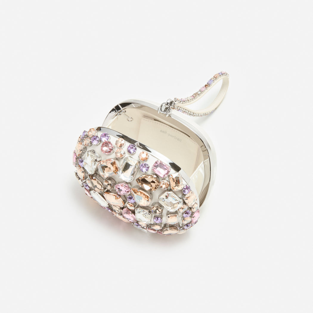 Multi Crystal Embellished Top Handle Clutch Bag