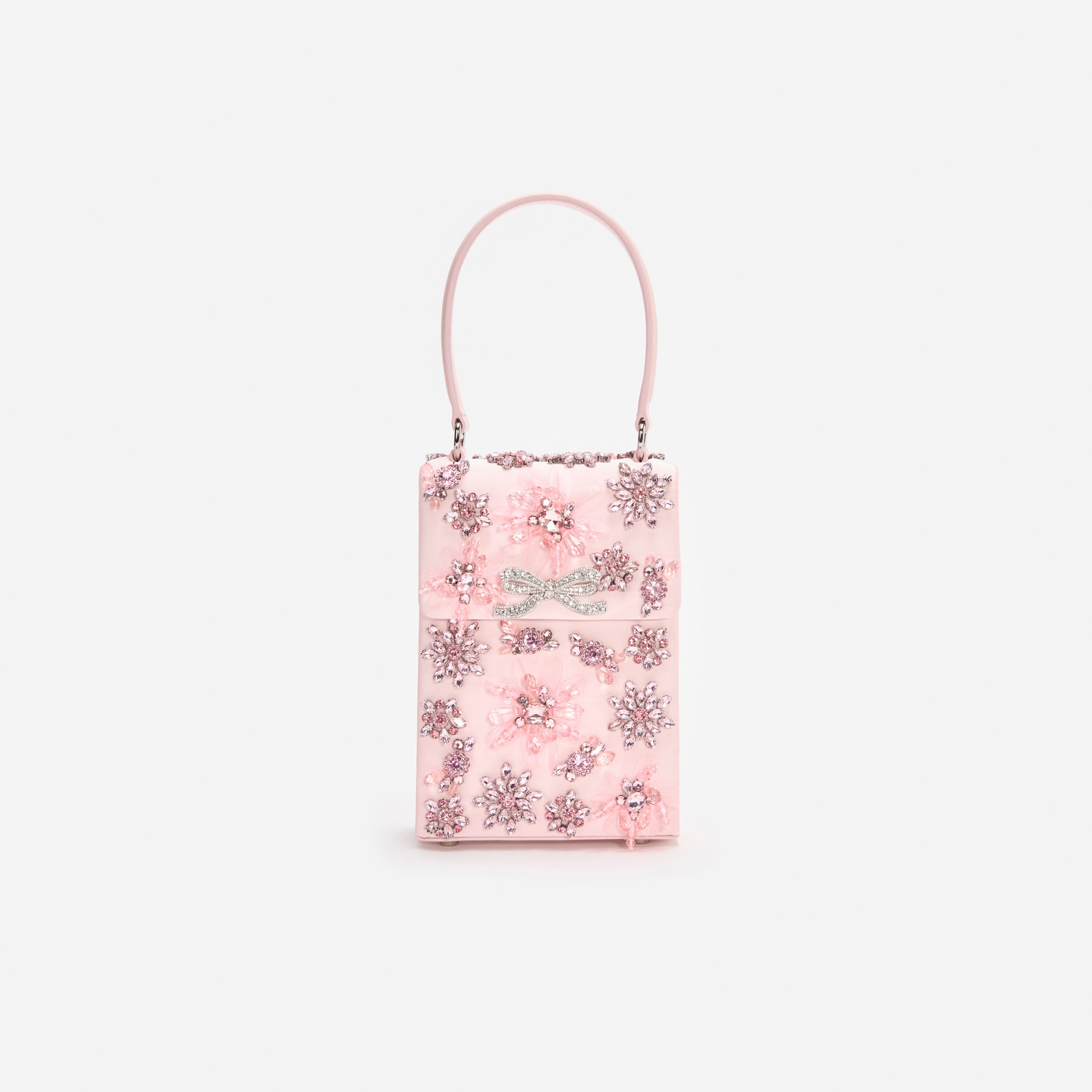Pink Satin Floral Crystal Mini Bag