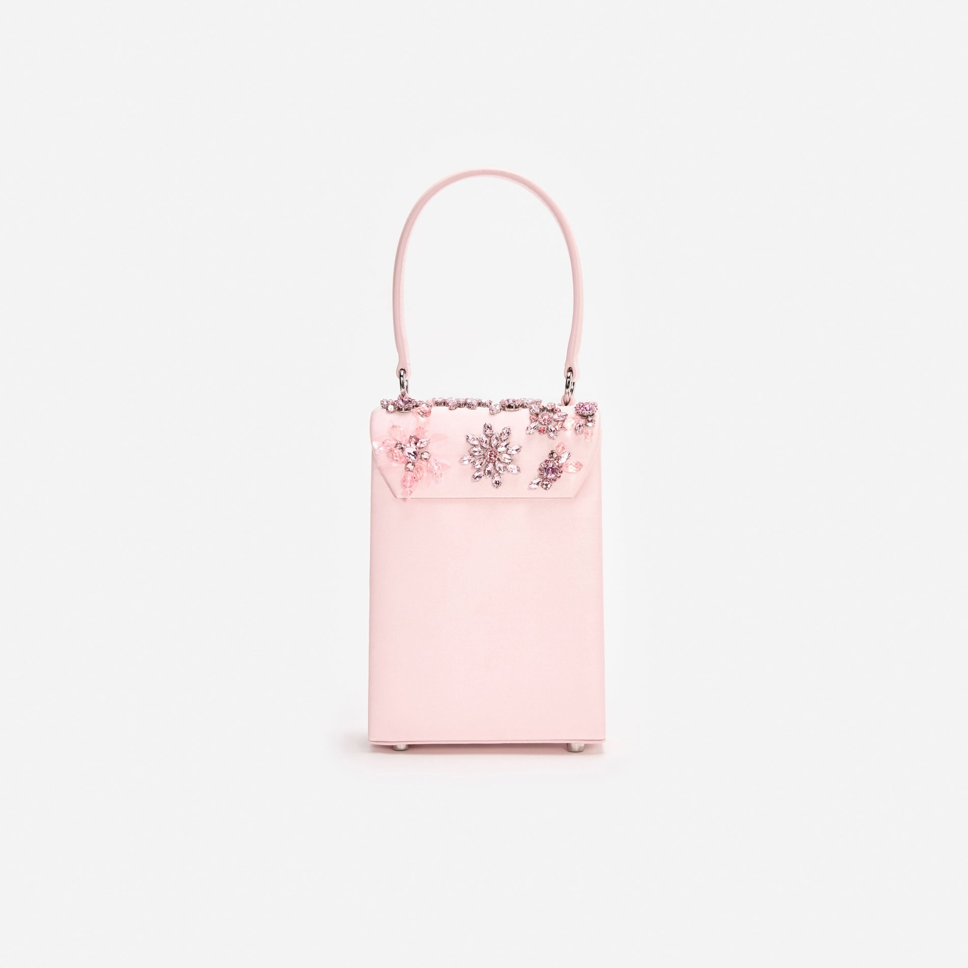 Pink Satin Floral Crystal Mini Bag