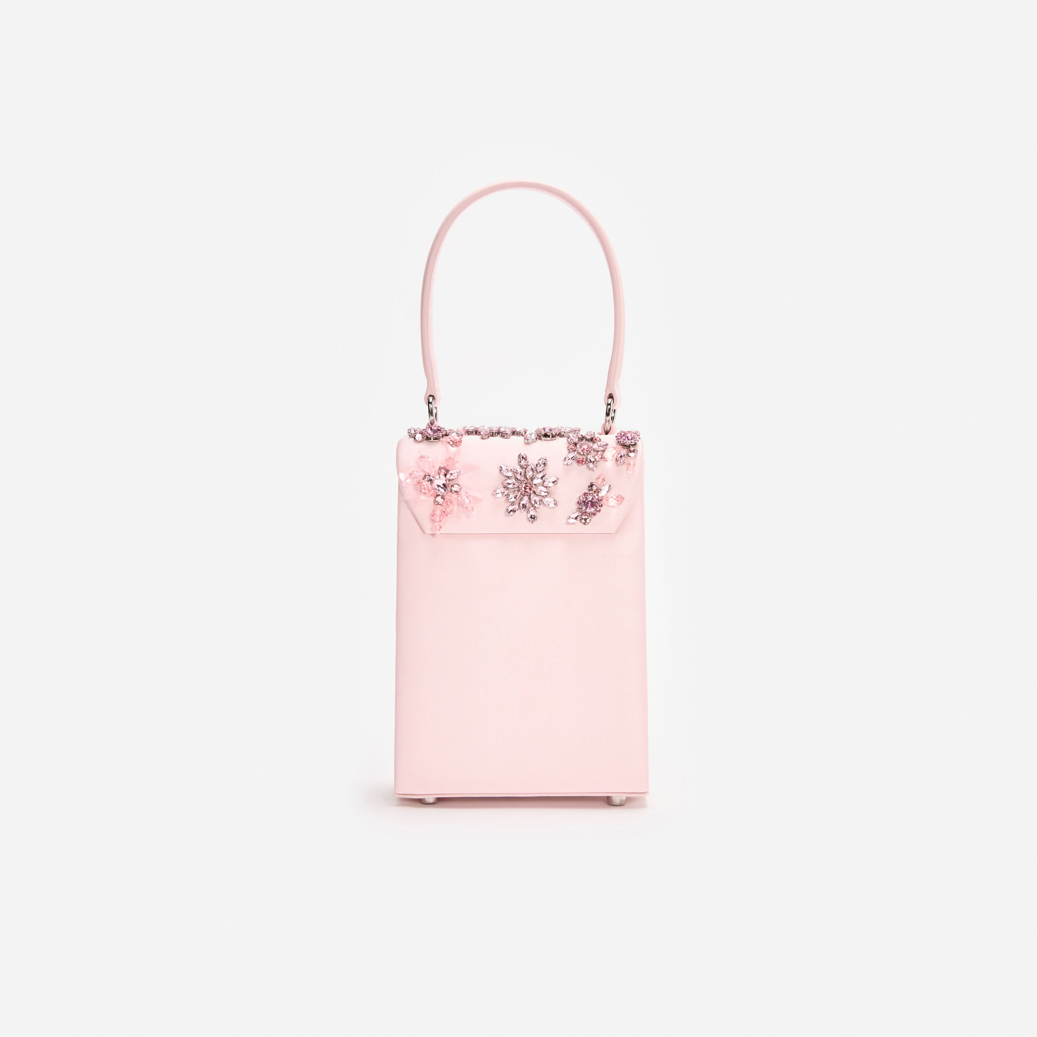 Pink Satin Floral Crystal Mini Bag