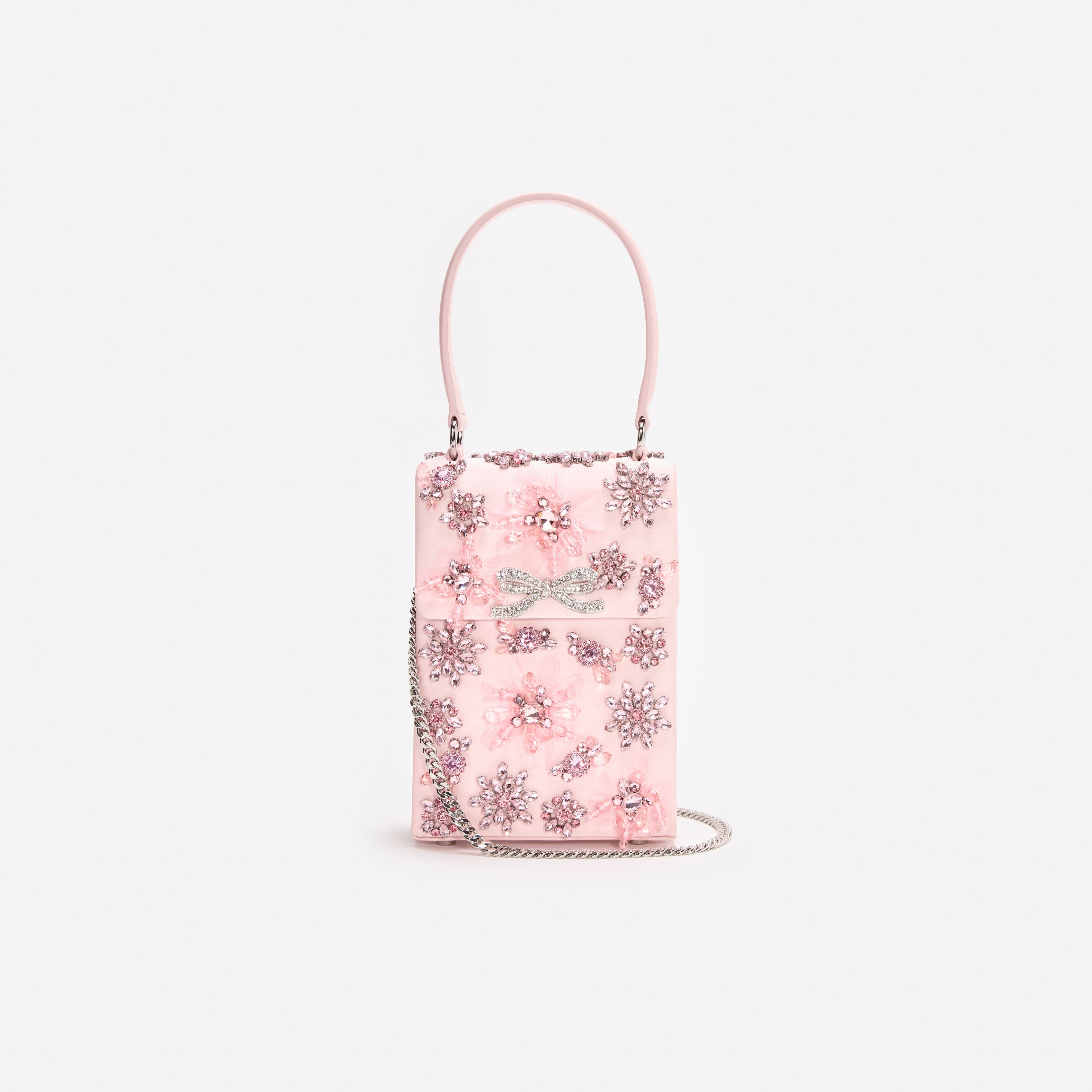 Pink Satin Floral Crystal Mini Bag
