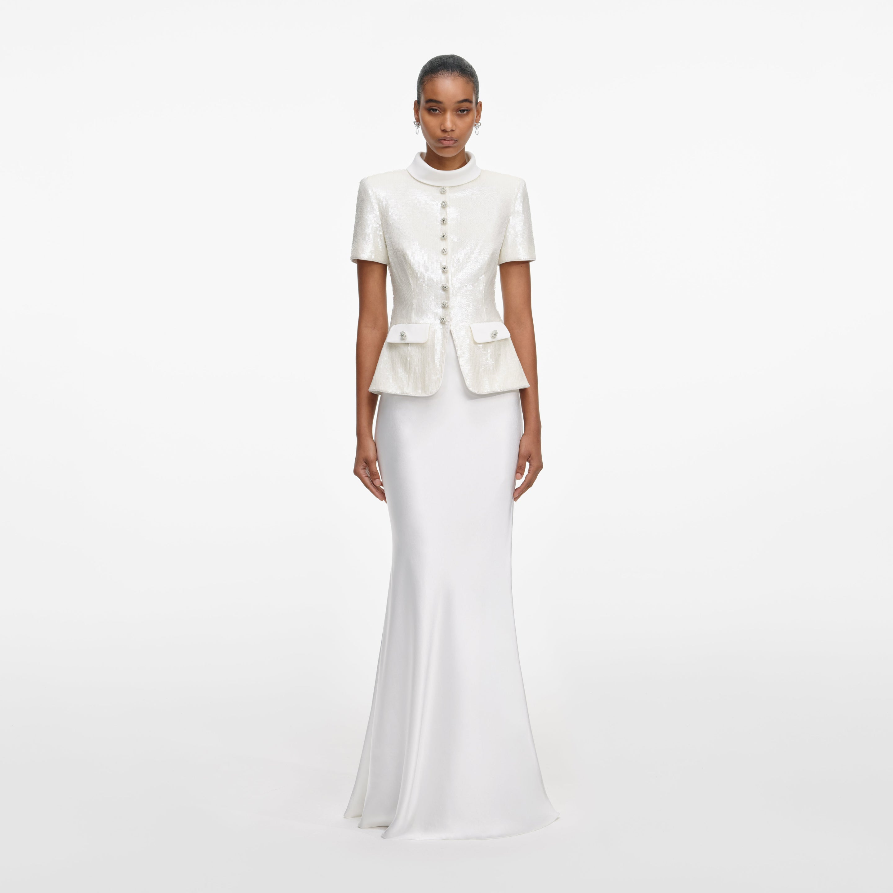 self portrait white beaded sequin dress SELF-PORTRAIT White Beaded Sequin Spaghetti-Strap Maxi Dress UK4 US0 RRP550