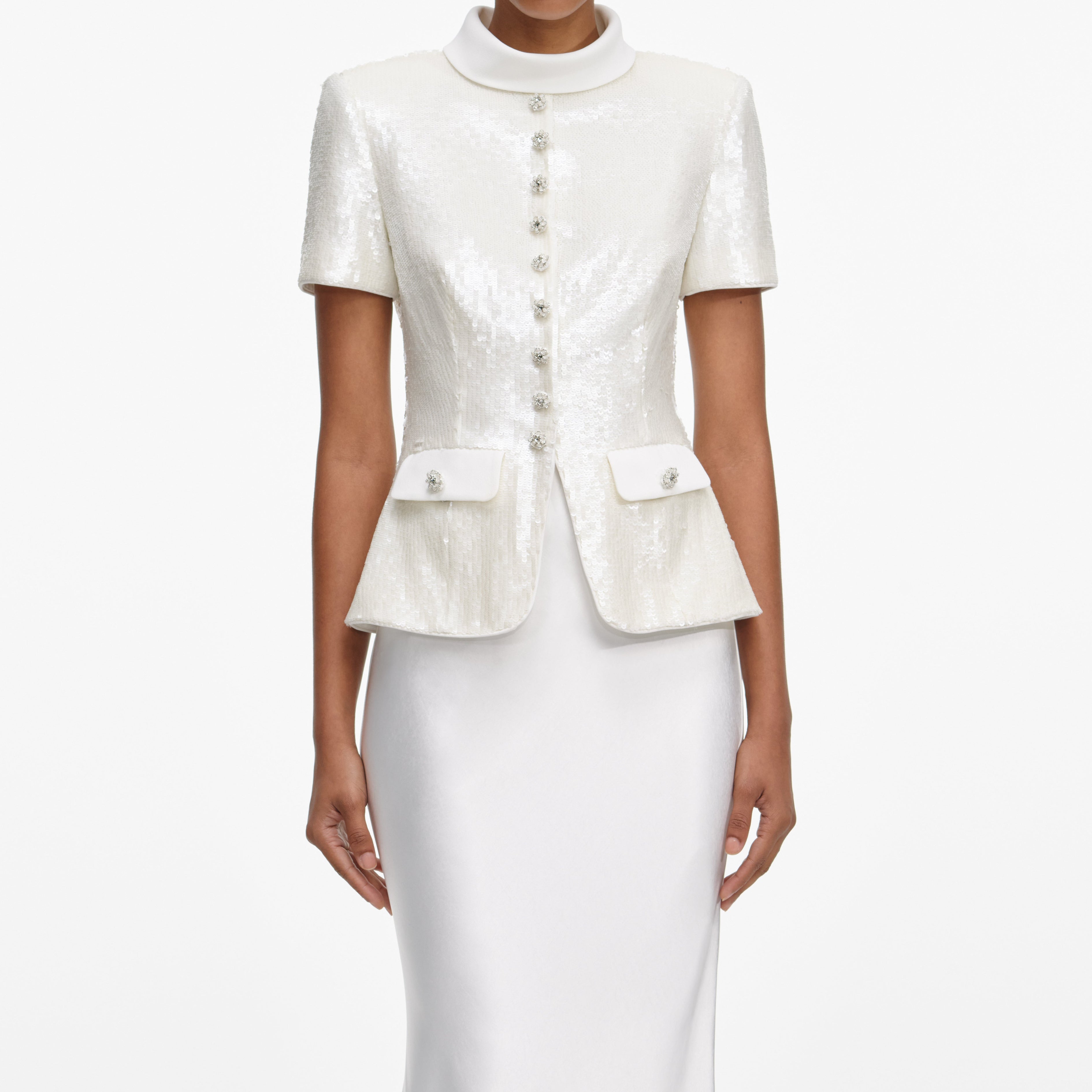 White Sequin Tailored Maxi Dress