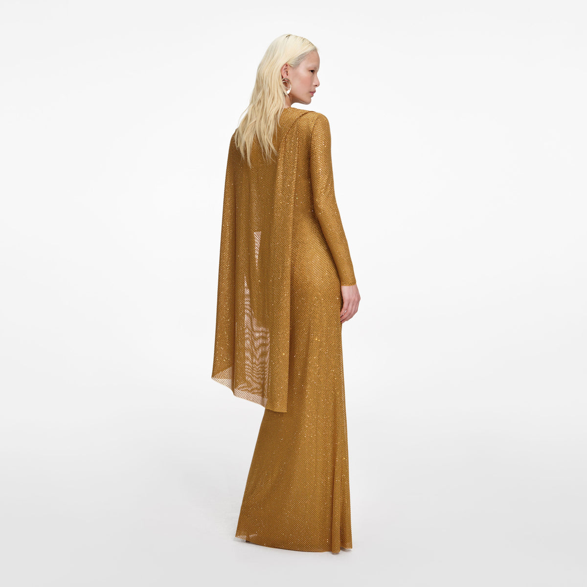 Self-Portrait - Gold Rhinestone Drape Maxi Dress