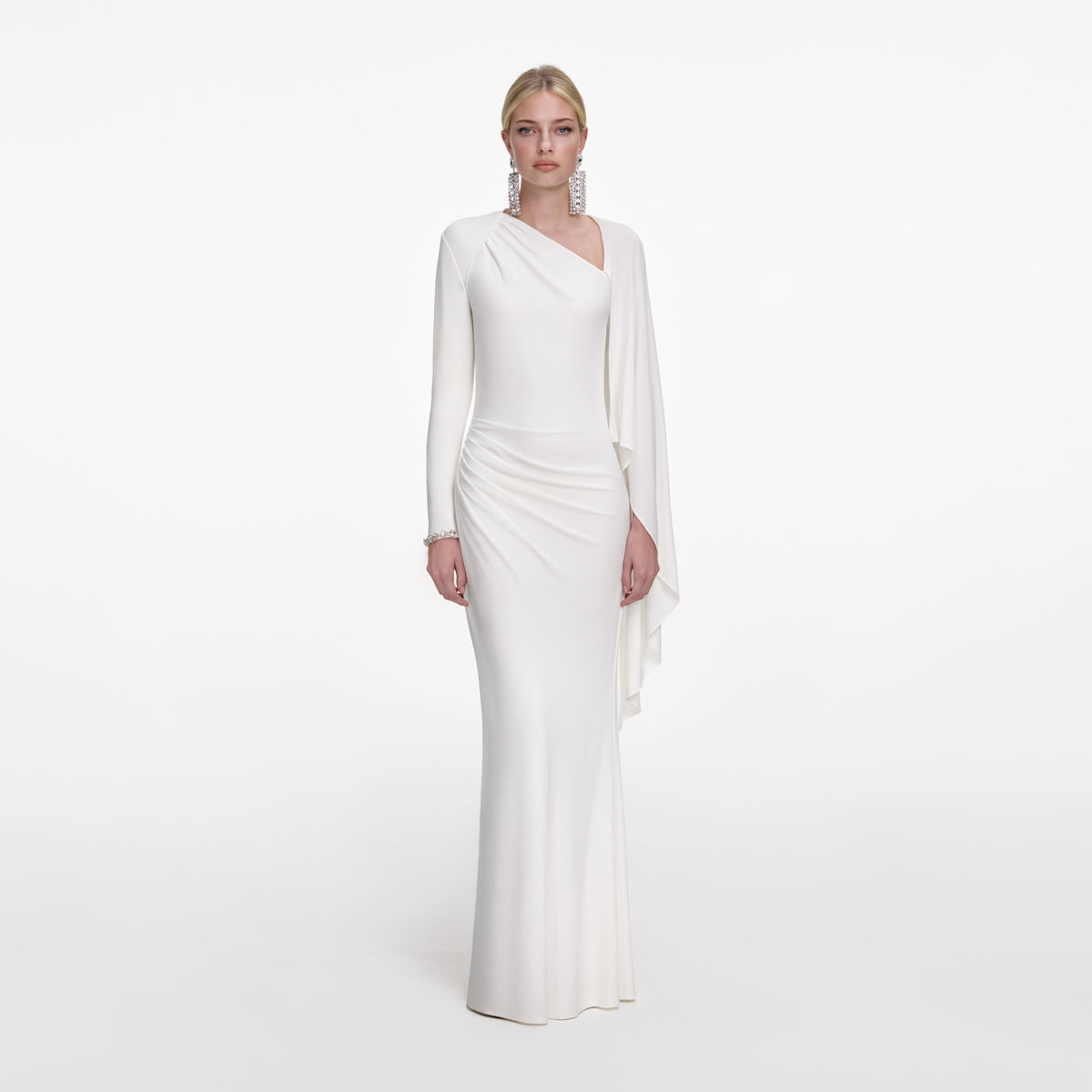 knee length dresses for ladies Self-Portrait - White Jersey Drape Maxi Dress