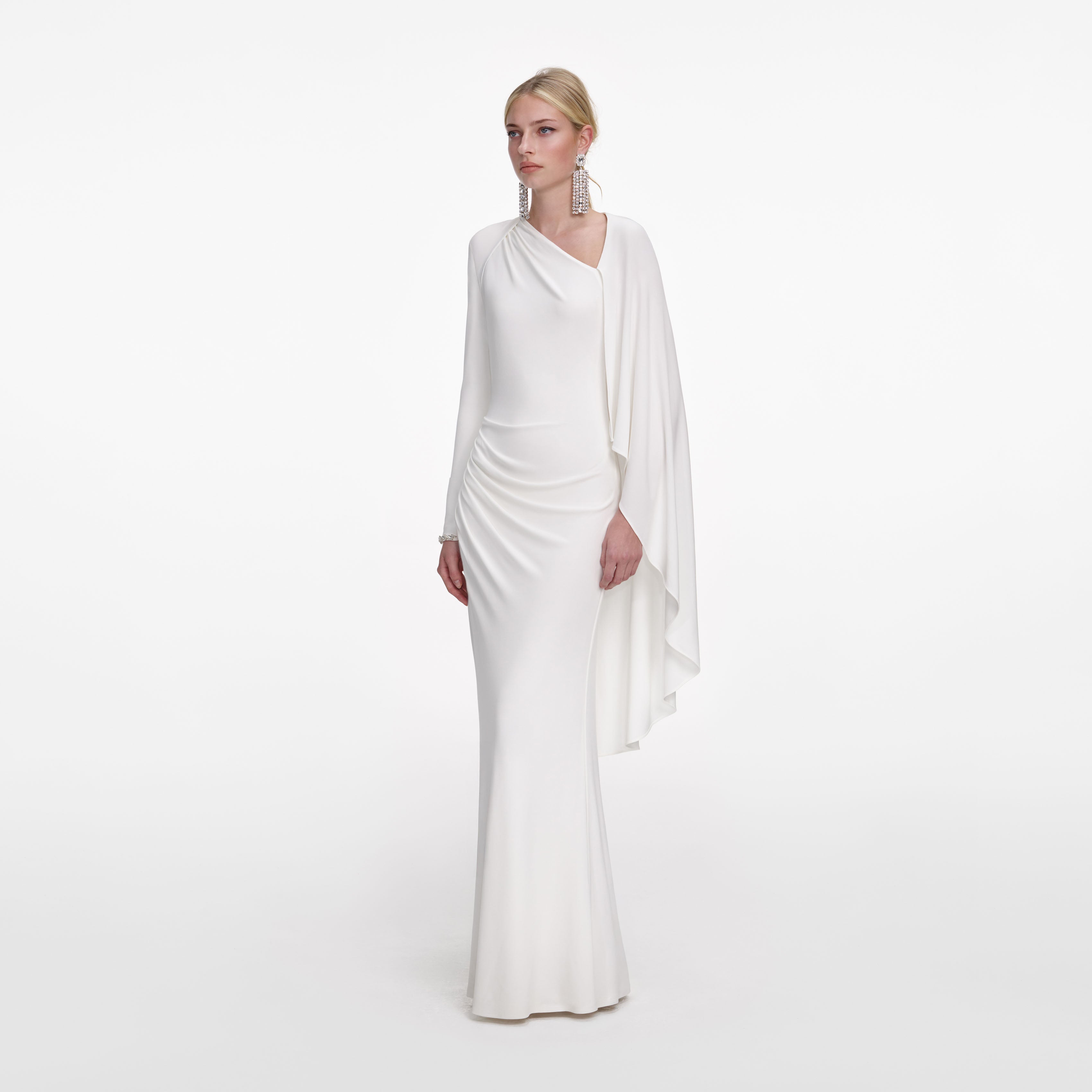 White Jersey Drape Maxi Dress – self-portrait-US