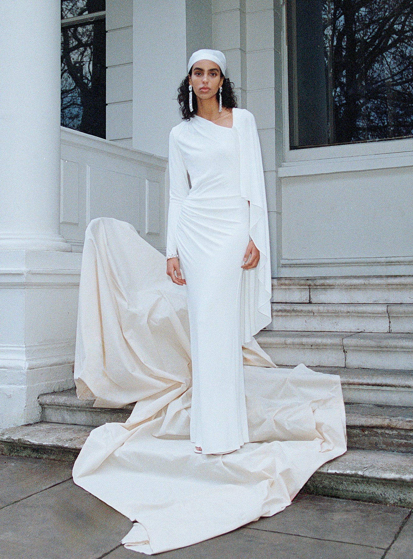 White Jersey Drape Maxi Dress
