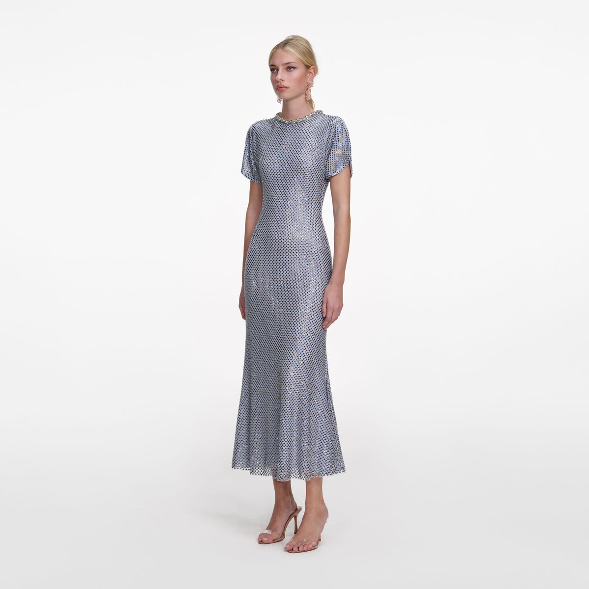 self portrait pink rhinestone mesh midi dress Self-portrait - Blue Rhinestone Mesh Midi Dress