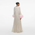 Champagne Metallic Ombre Feather Maxi Dress