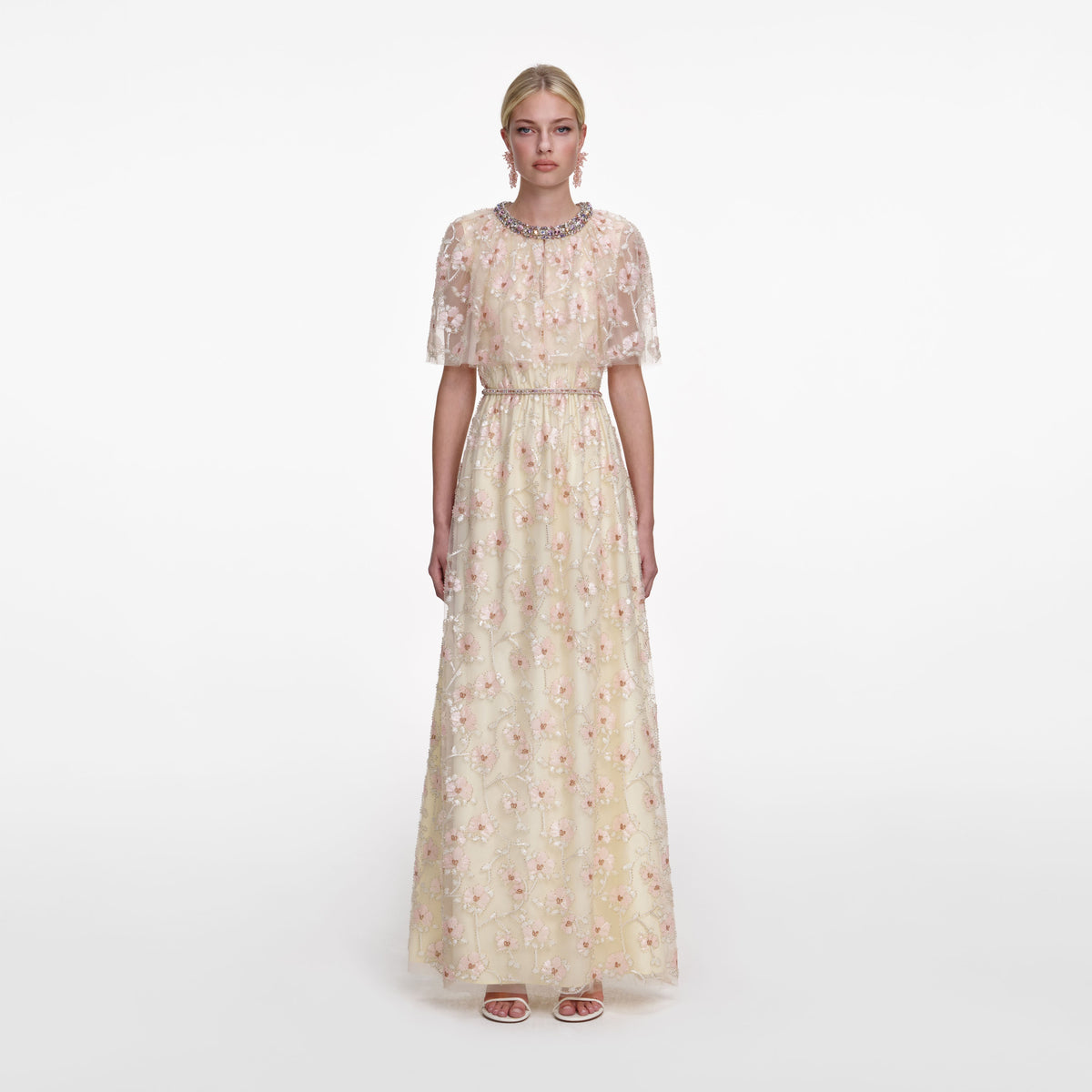 self-portrait - Champagne Floral Embellished Maxi Dress