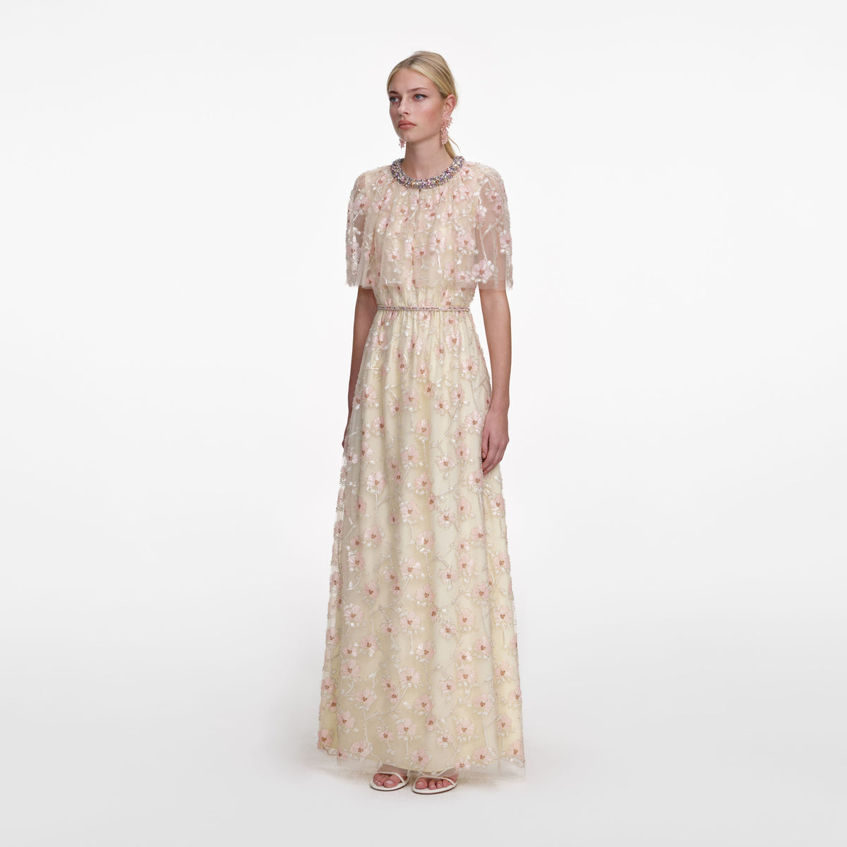 Self-Portrait - Champagne Floral Embellished Maxi Dress