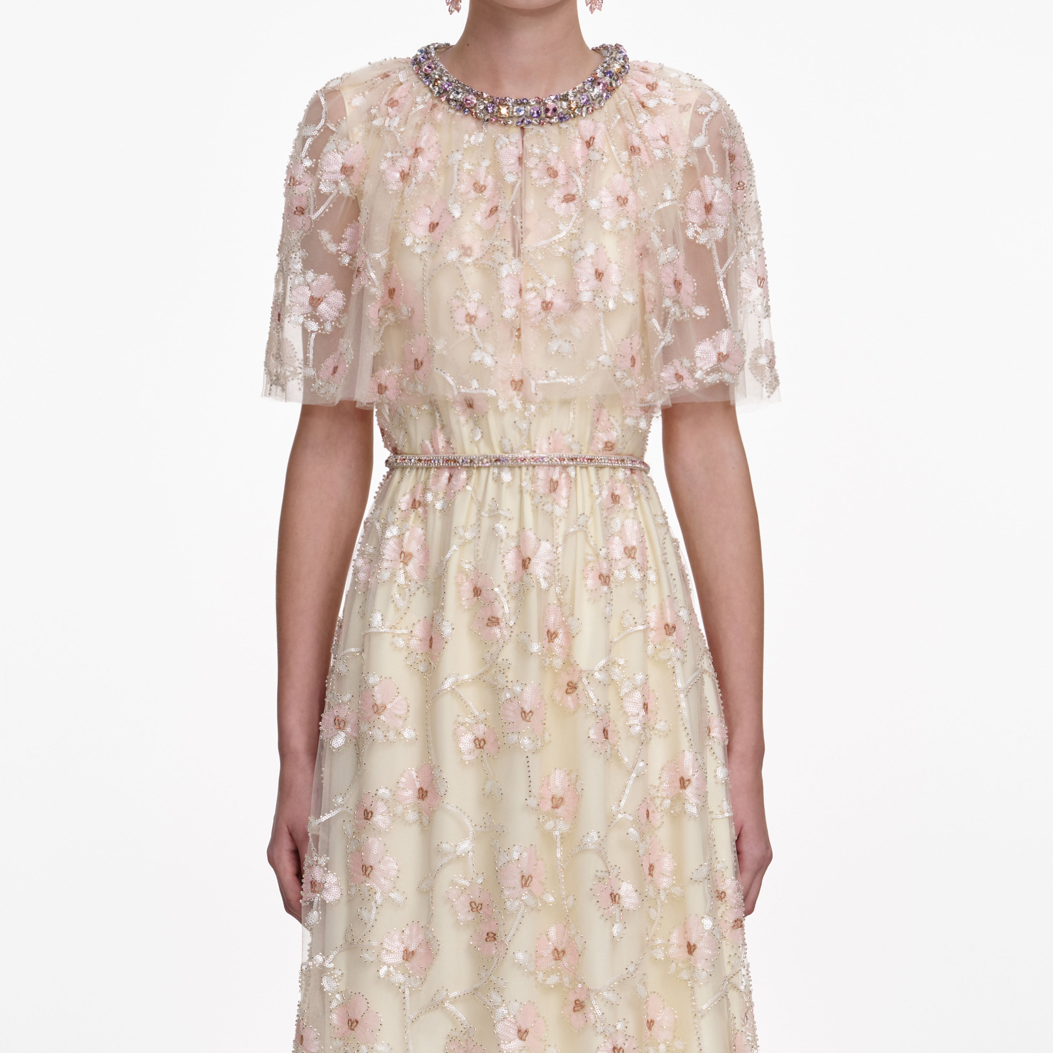 Champagne Floral Embellished Maxi Dress