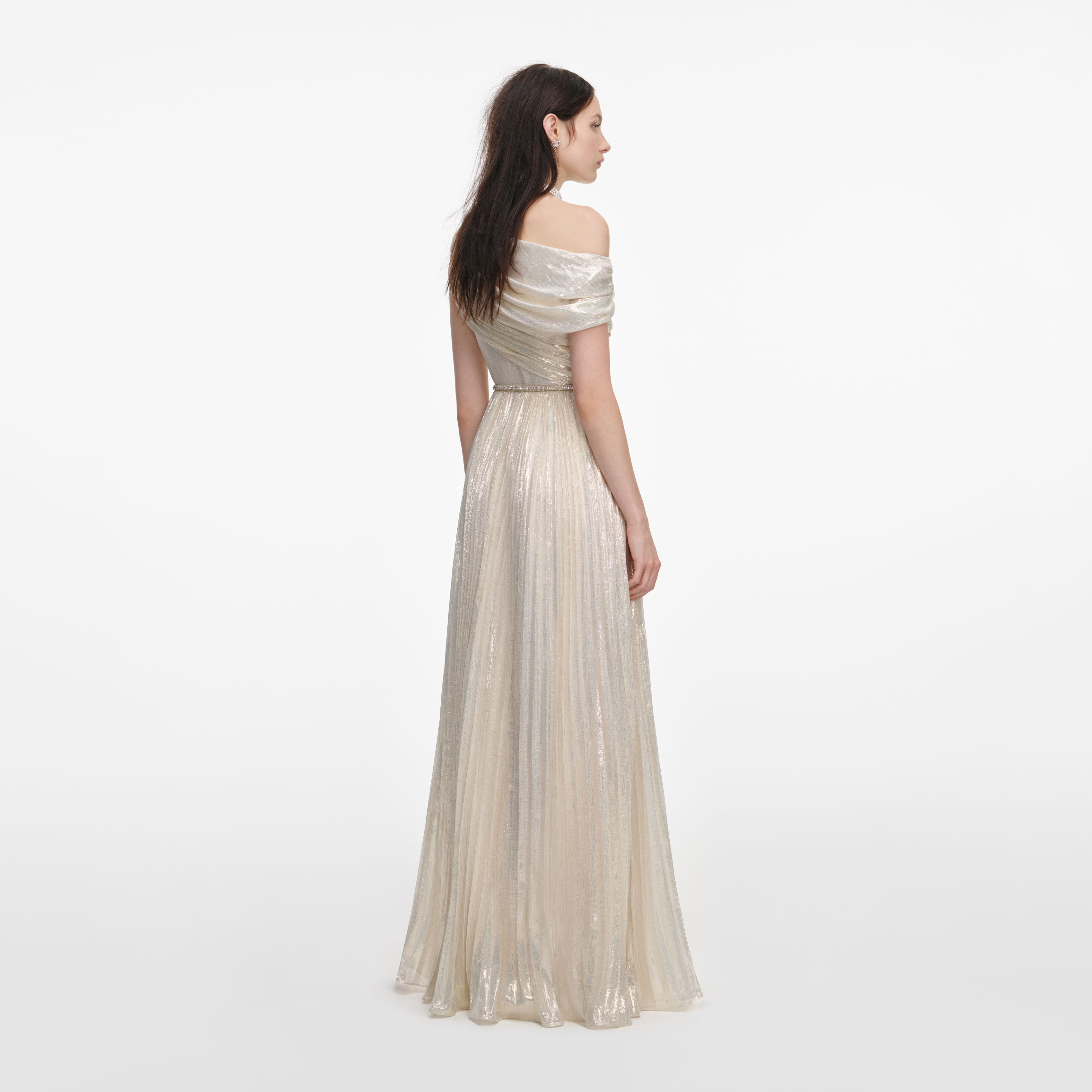 Champagne Metallic Chiffon Maxi Dress