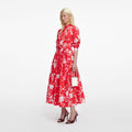 Red Floral Cotton Midi Dress