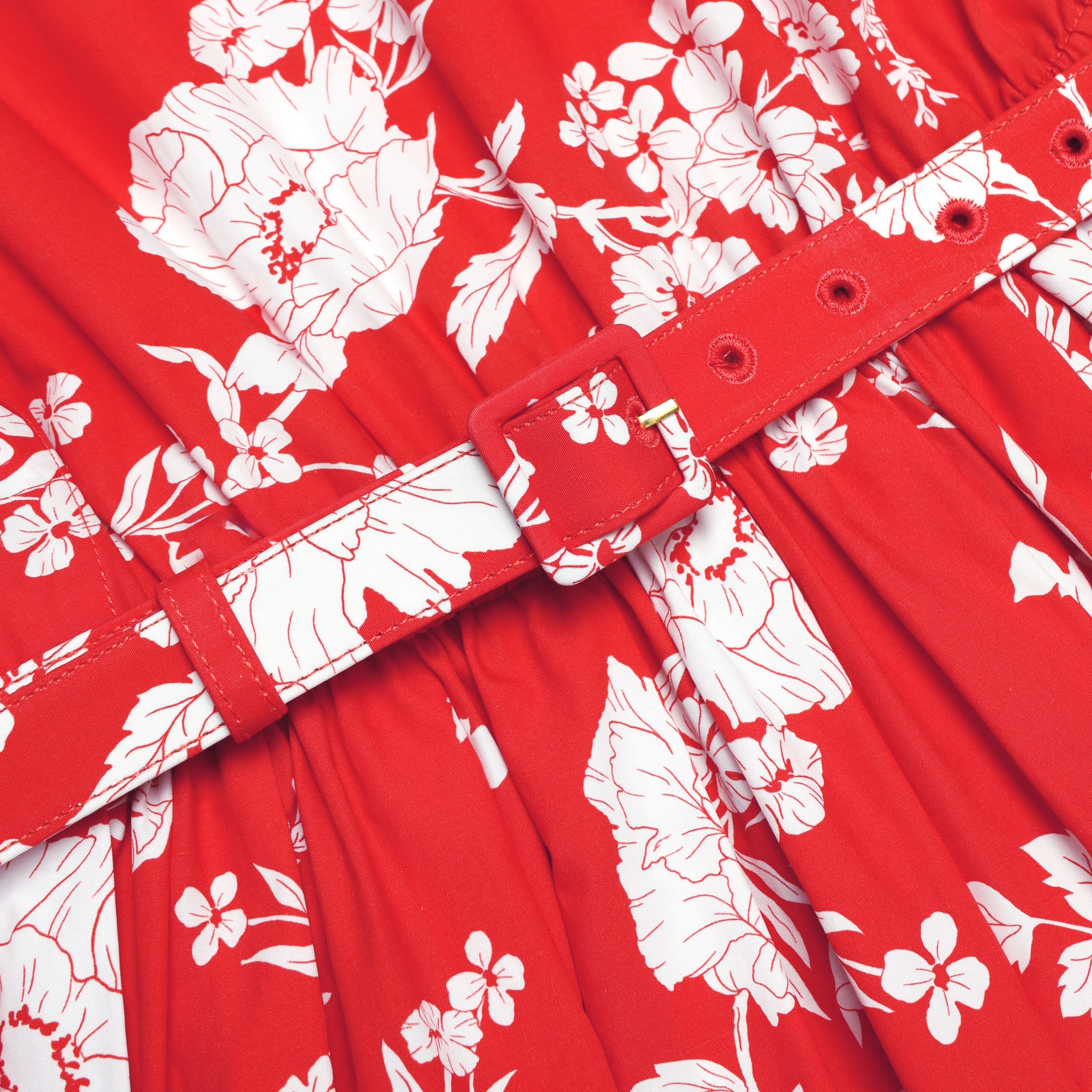 Red Floral Cotton Midi Dress – self-portrait-US