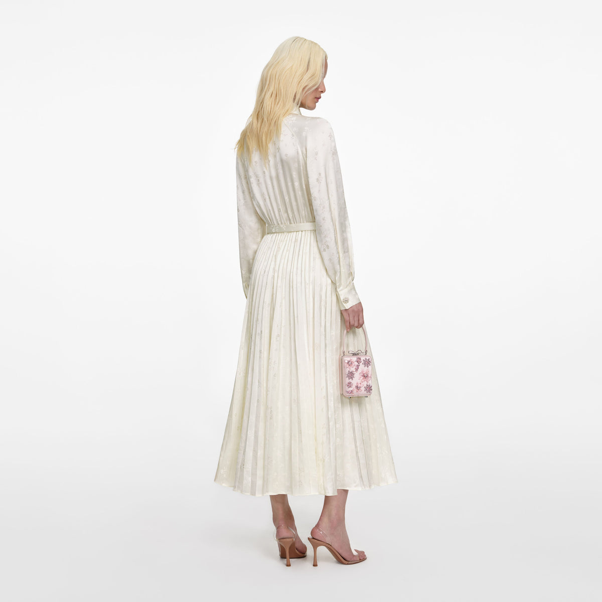 metallic jacquard dress self portrait self-portrait - Cream Satin Jacquard Midi Dress