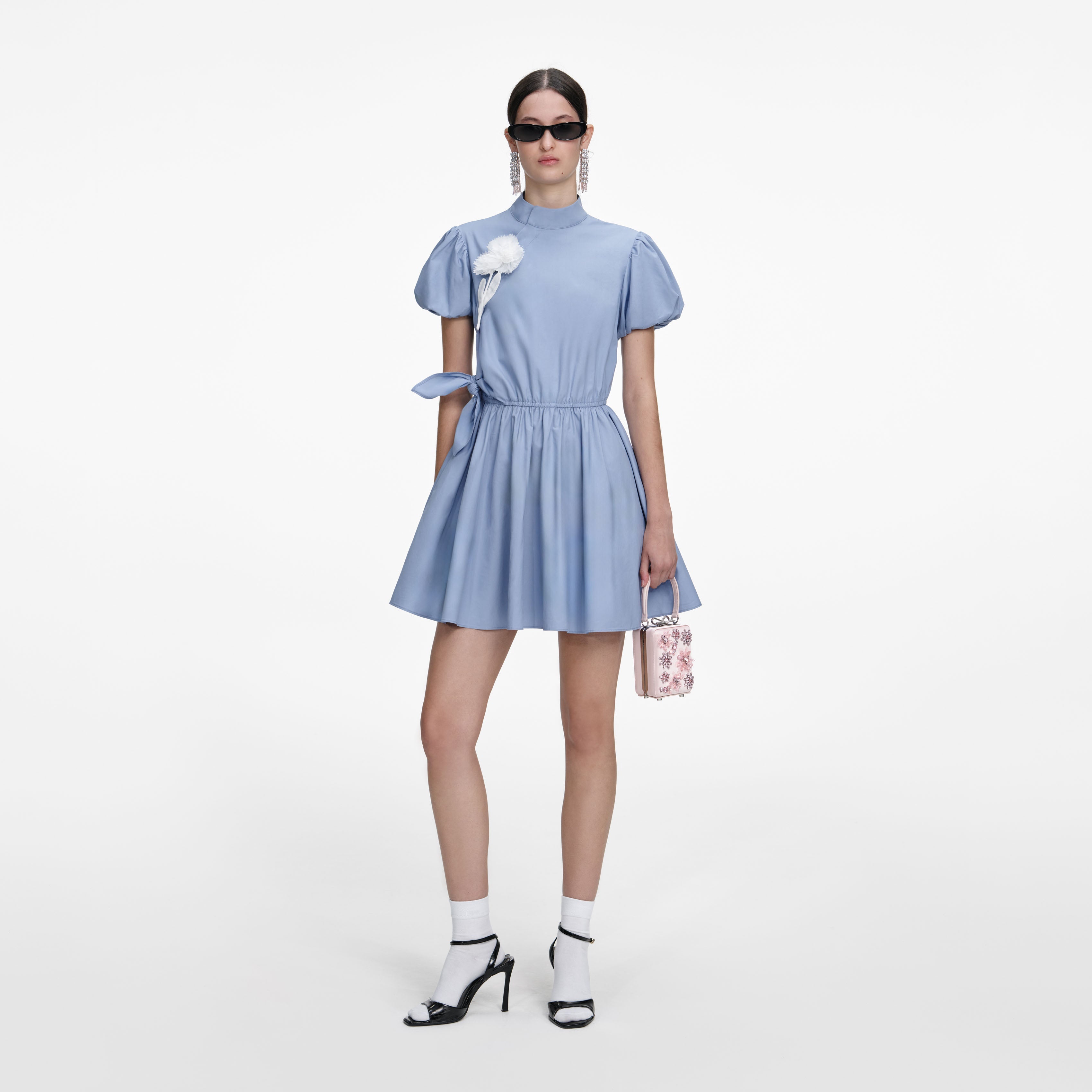 Blue Pearl Trim Knit Mini Dress – self-portrait-US