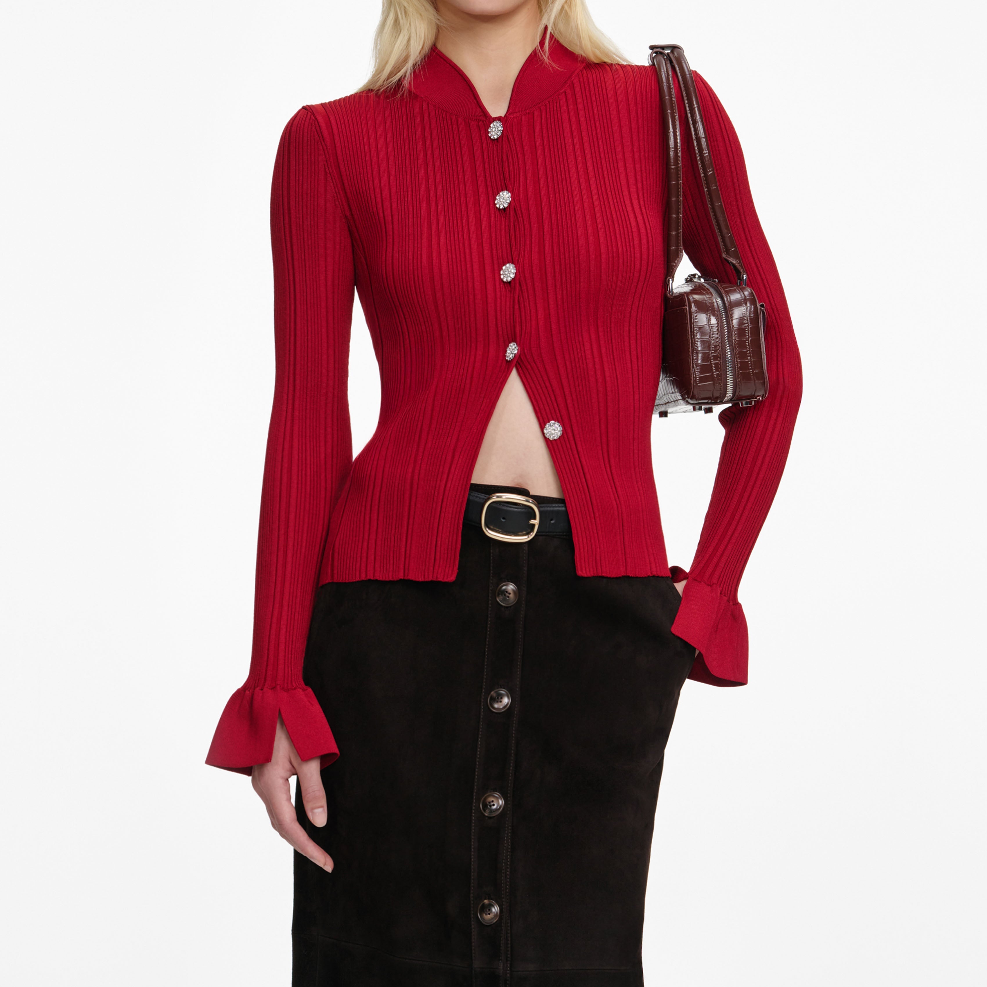 スカートとカーディガン Self-Portrait Red Viscose Cardigan – self-portrait-US