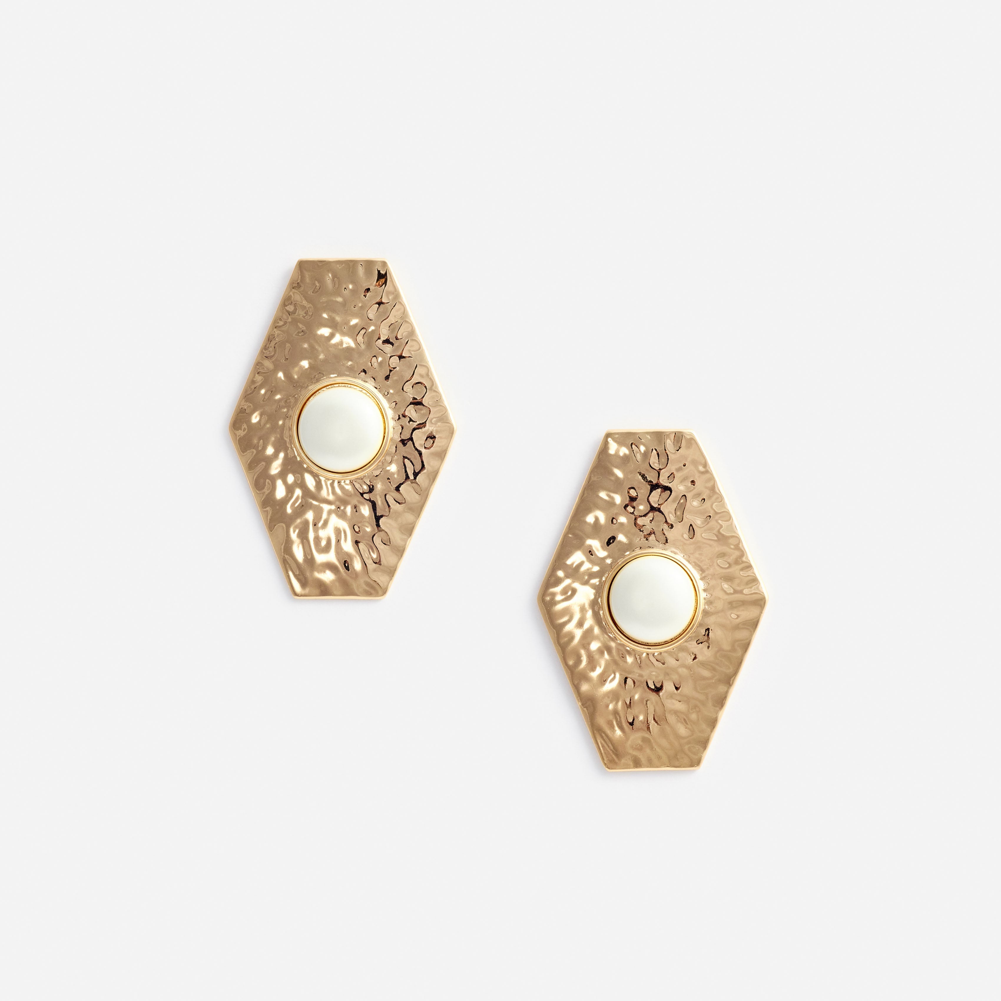 Large Hammered Gold Pearl Earrings