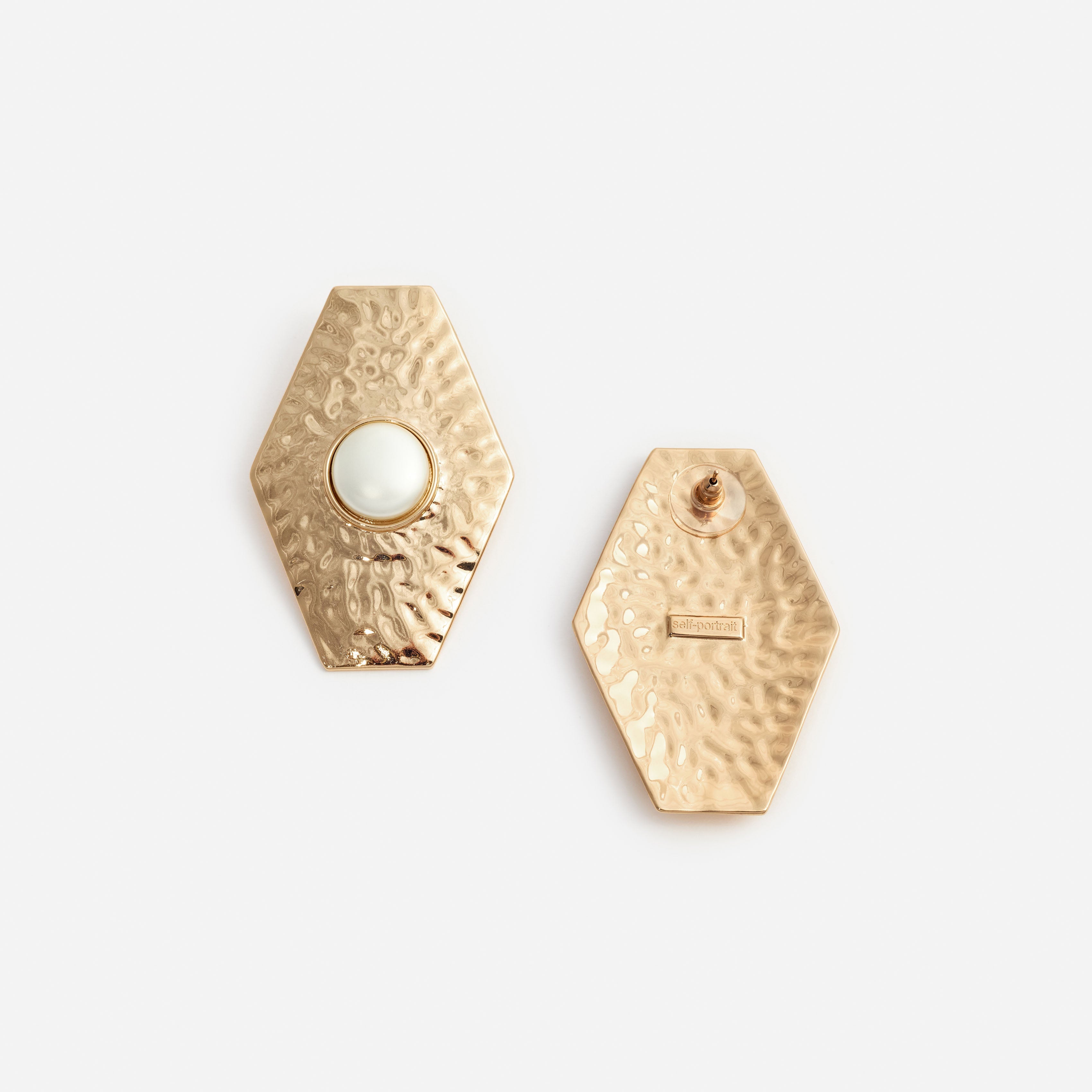 Large Hammered Gold Pearl Earrings – self-portrait-US