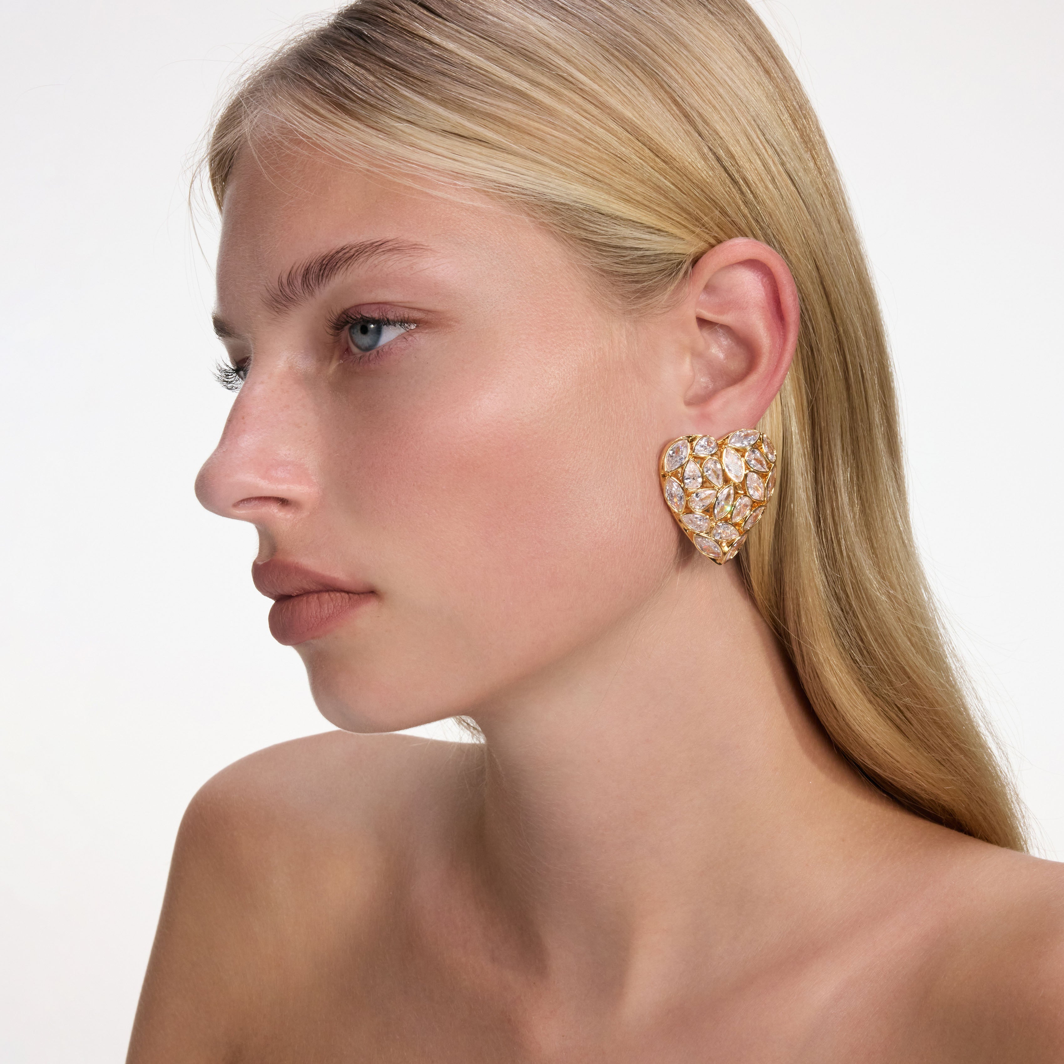 Gold Crystal Heart Earrings – self-portrait-US