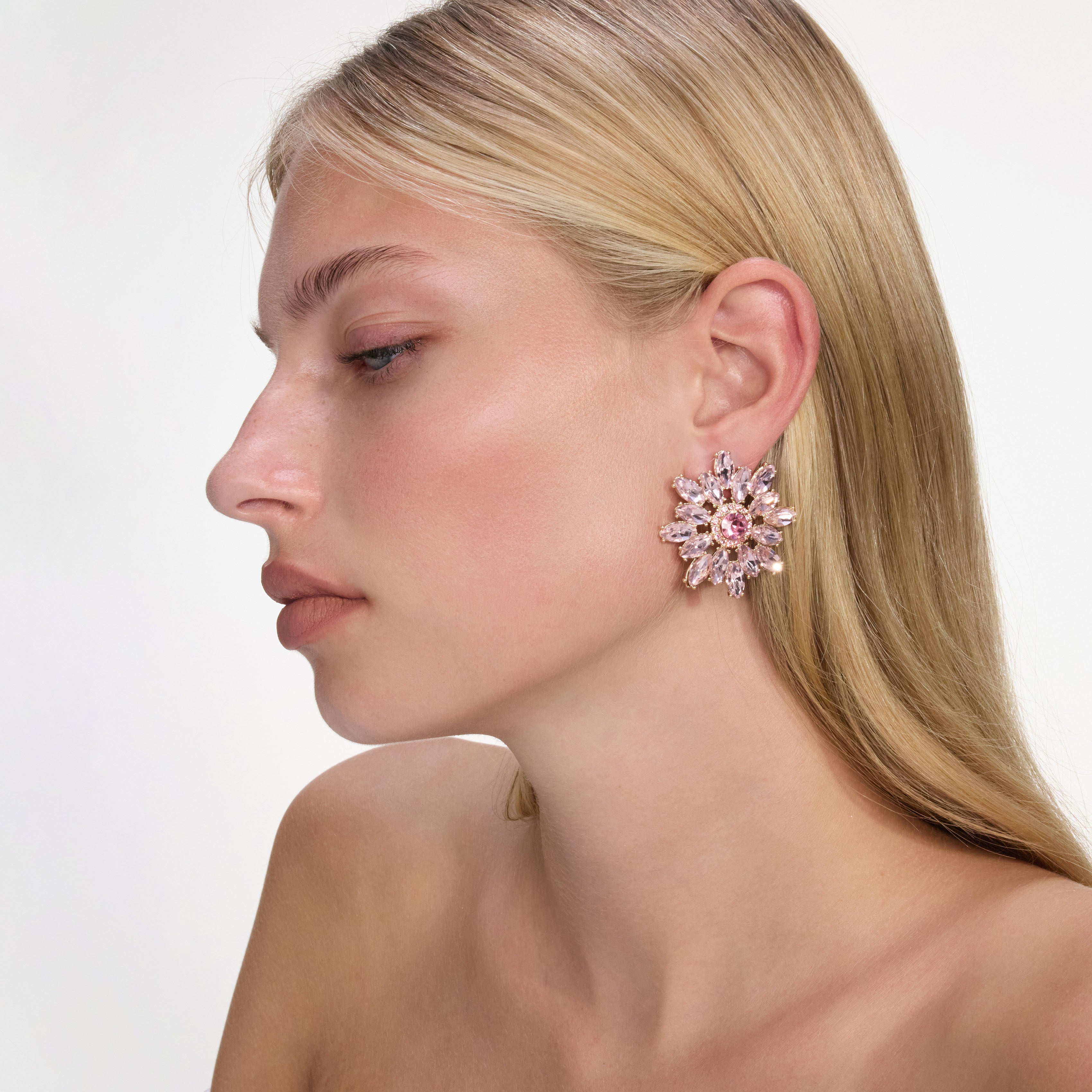 Pink Crystal Flower Earrings