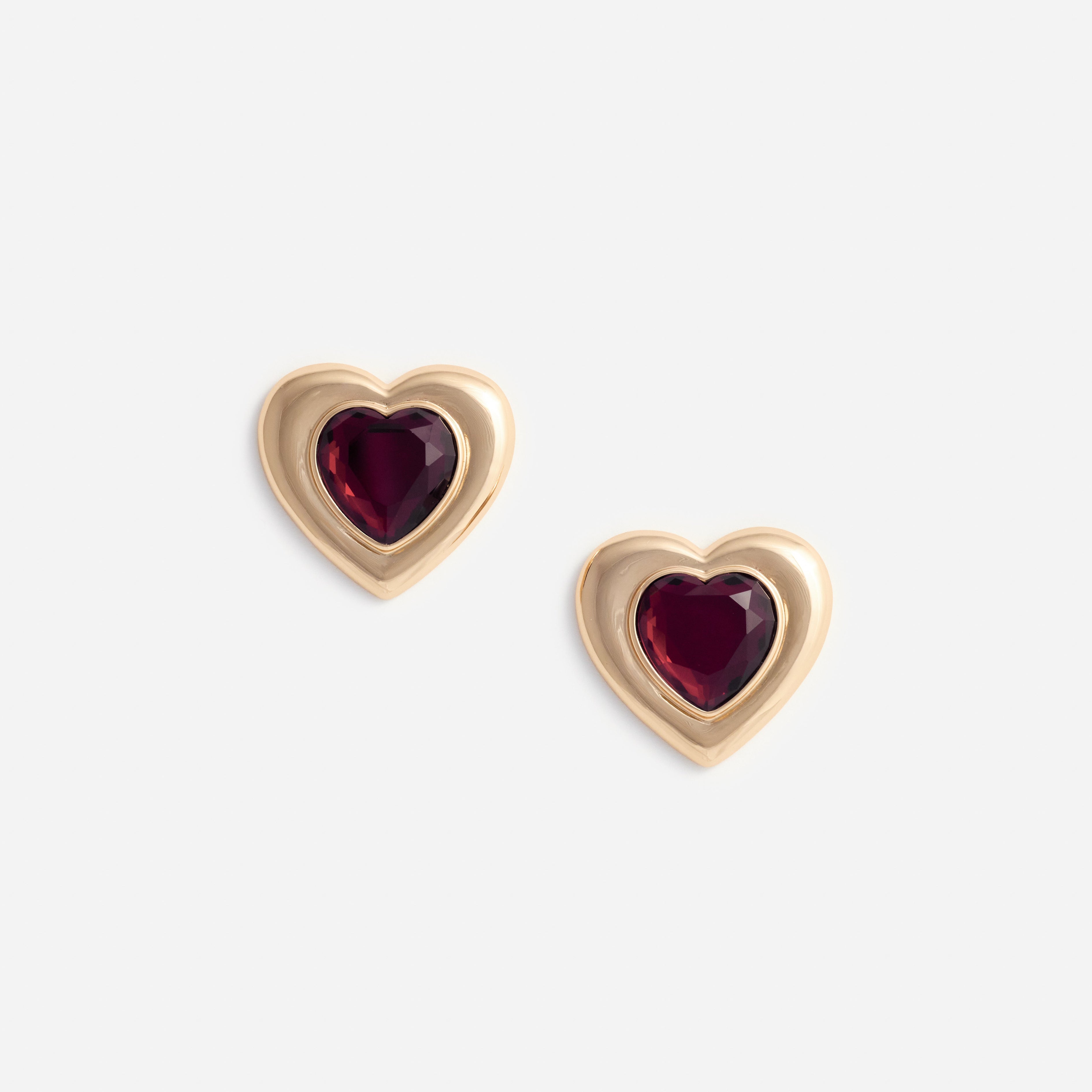 Gold Red Heart Earrings