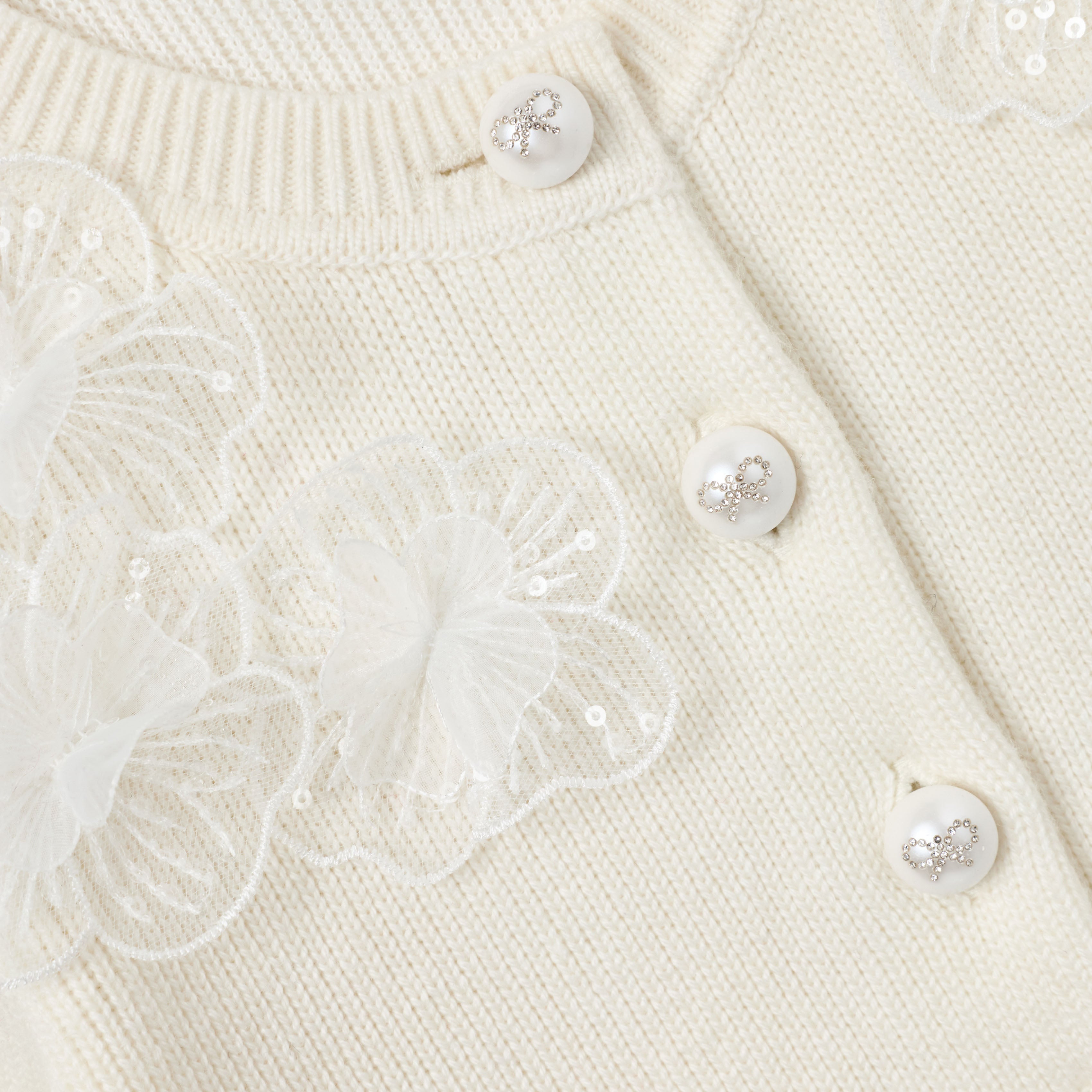 Cream Short Sleeve Flower Cardigan – self-portrait-US