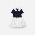 Navy Knit Pleated Dress