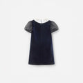Navy Velvet Tulle Flower Trim Dress